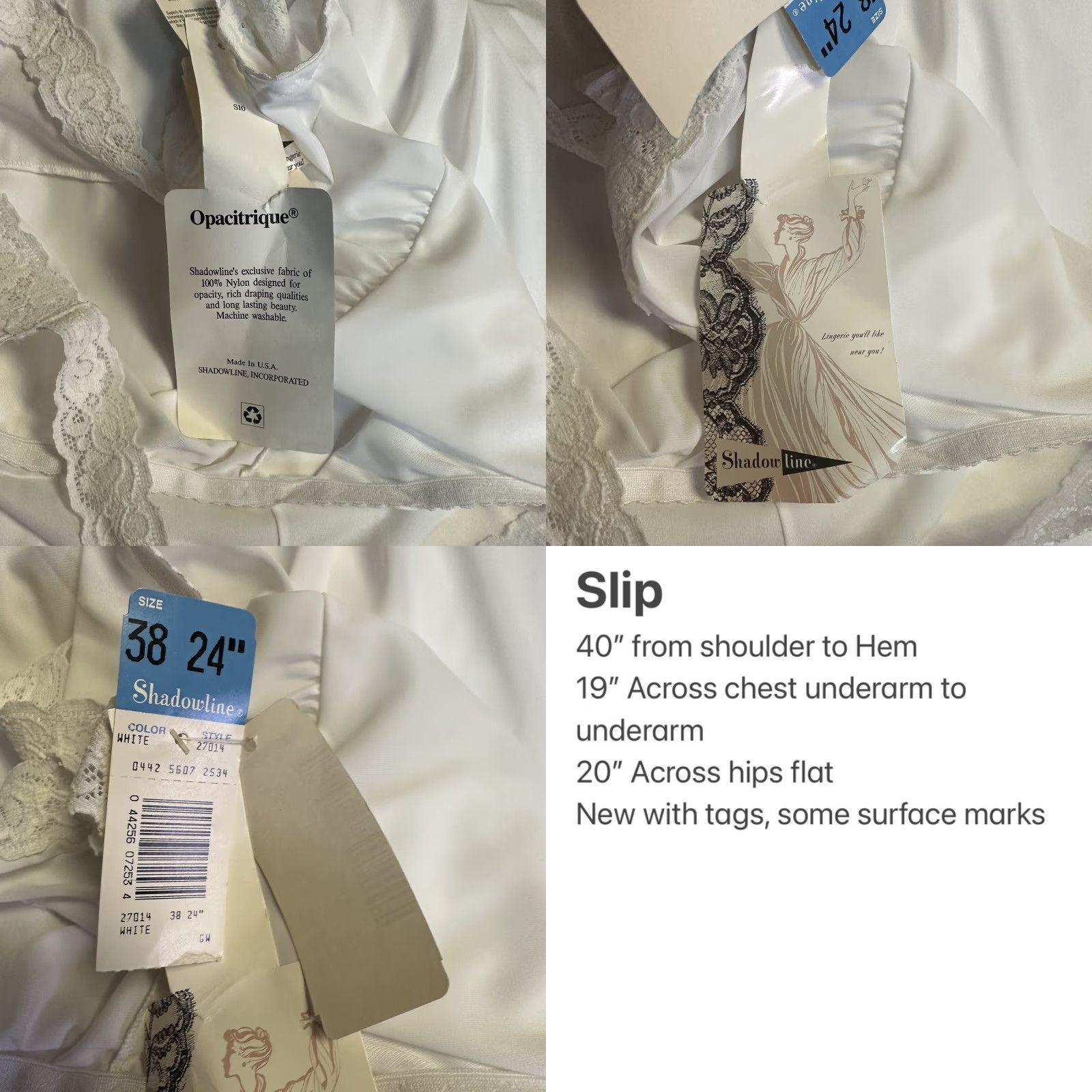 Vintage VINTAGE Shadowline White Slip Lingerie Satin Nylon Lace Size 38 24" NEW Shadowline Womens - Nightwear Slip Size ONE SIZE - 8 Thumbnail