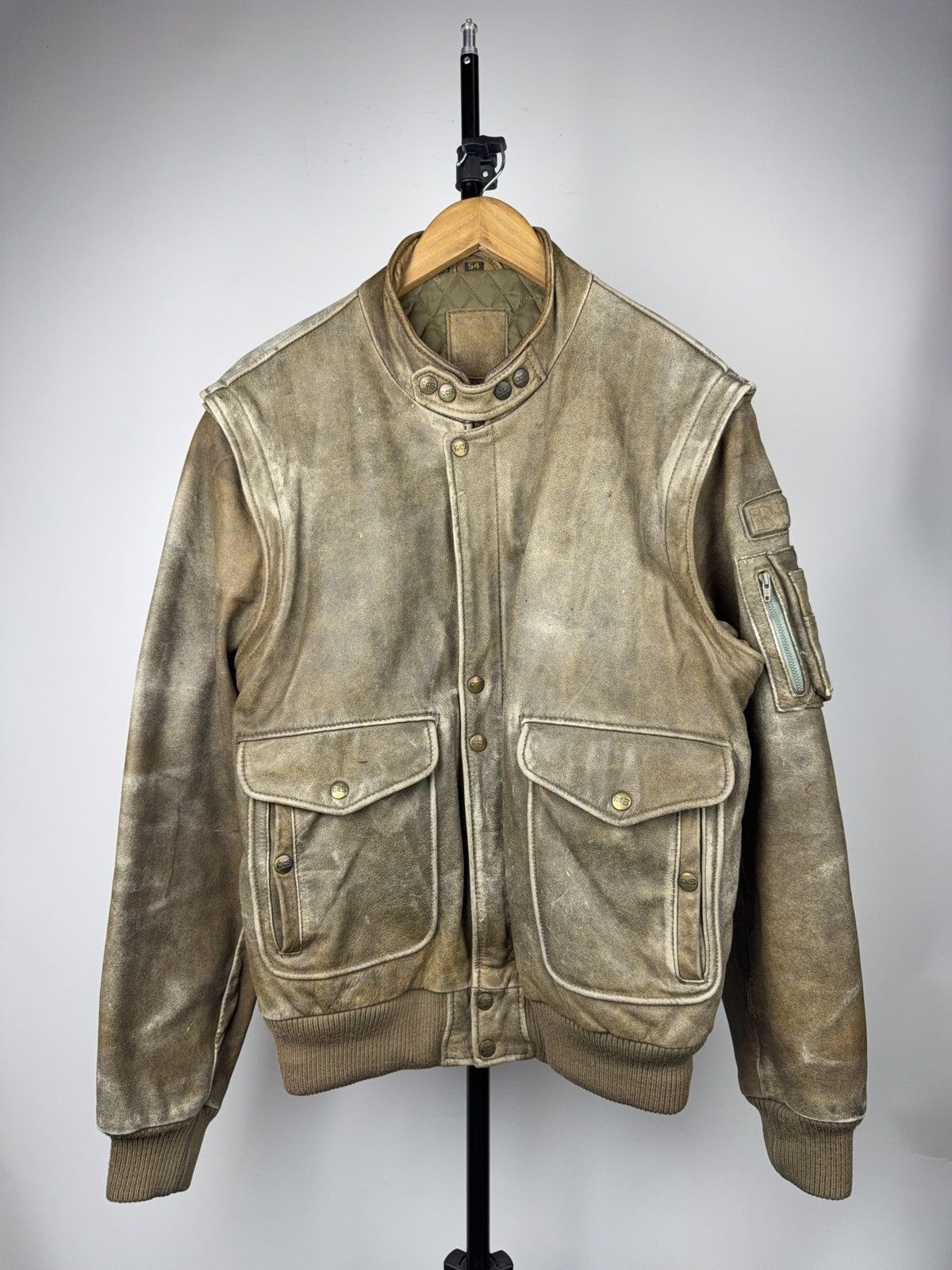 90s IXS Vintage Distressed Leather Racing Moto Bomber Jacket