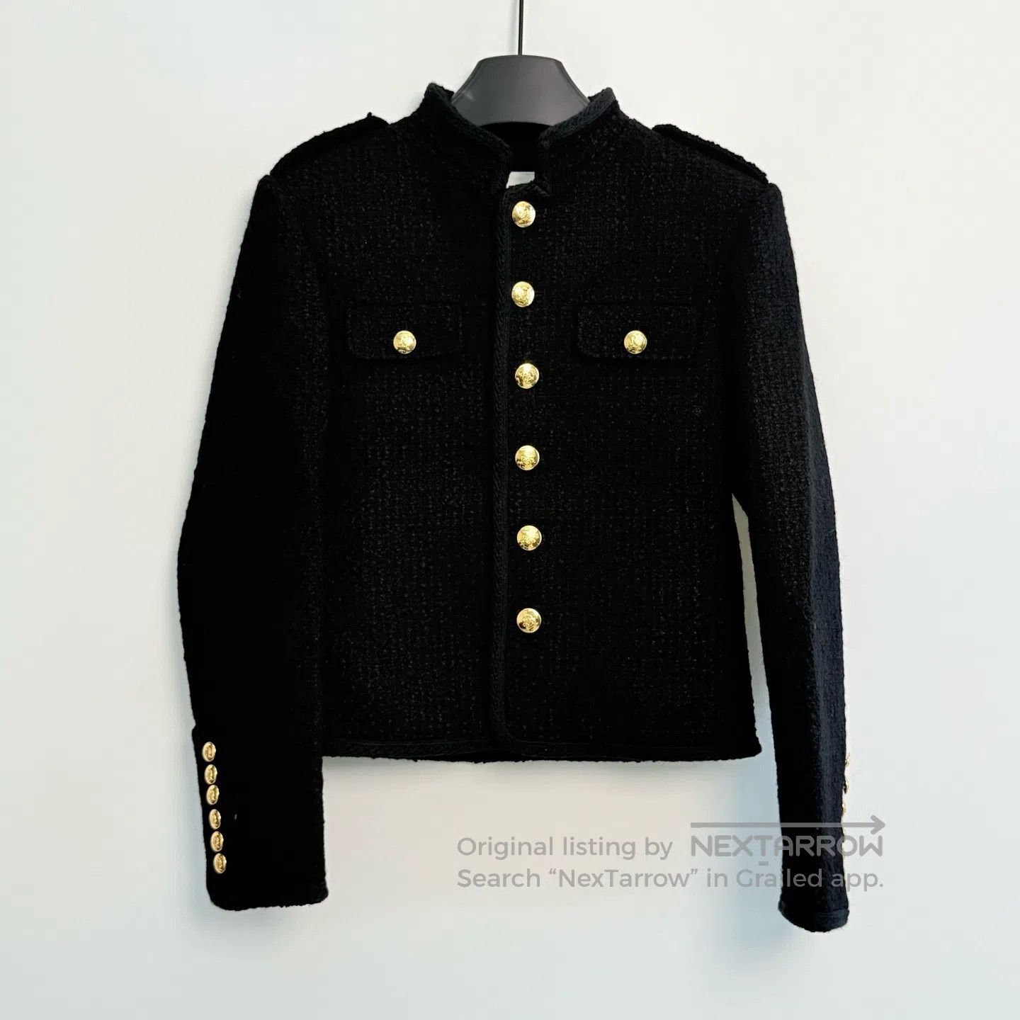 Celine CELINE Tweed Gold Button Collar Short Jacket| Size XXS / US 00 / IT 34 - 1 Thumbnail