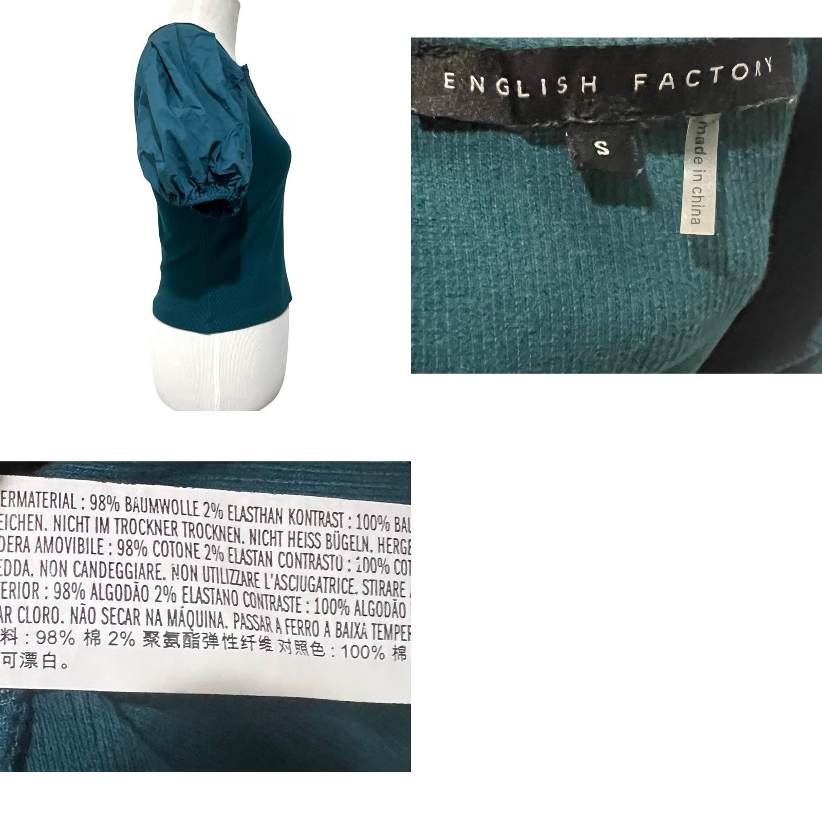 English Factory VINTAGE English Factory Blouse Shirt Womens Puff Sleeve Henley Teal Blue Knit Size S Size S / US 4 / IT 40 - 8 Thumbnail