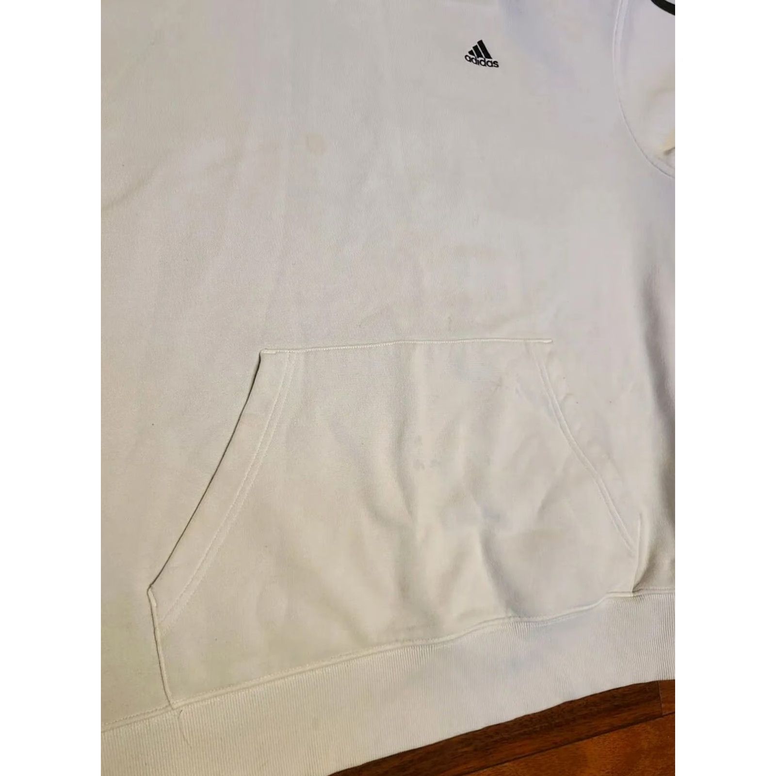 Adidas ADIDAS Hoodie Sweatshirt Mens Size L White Striped Sleeves Pullover Hooded Size US L / EU 52-54 / 3 - 3 Thumbnail