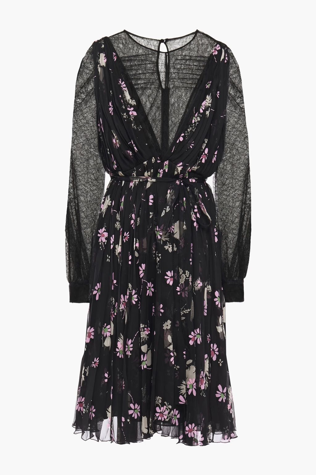 Valentino o1y0226 Floral-Print Midi Dress in Black Size XS / US 0-2 / IT 36-38 - 1 Thumbnail