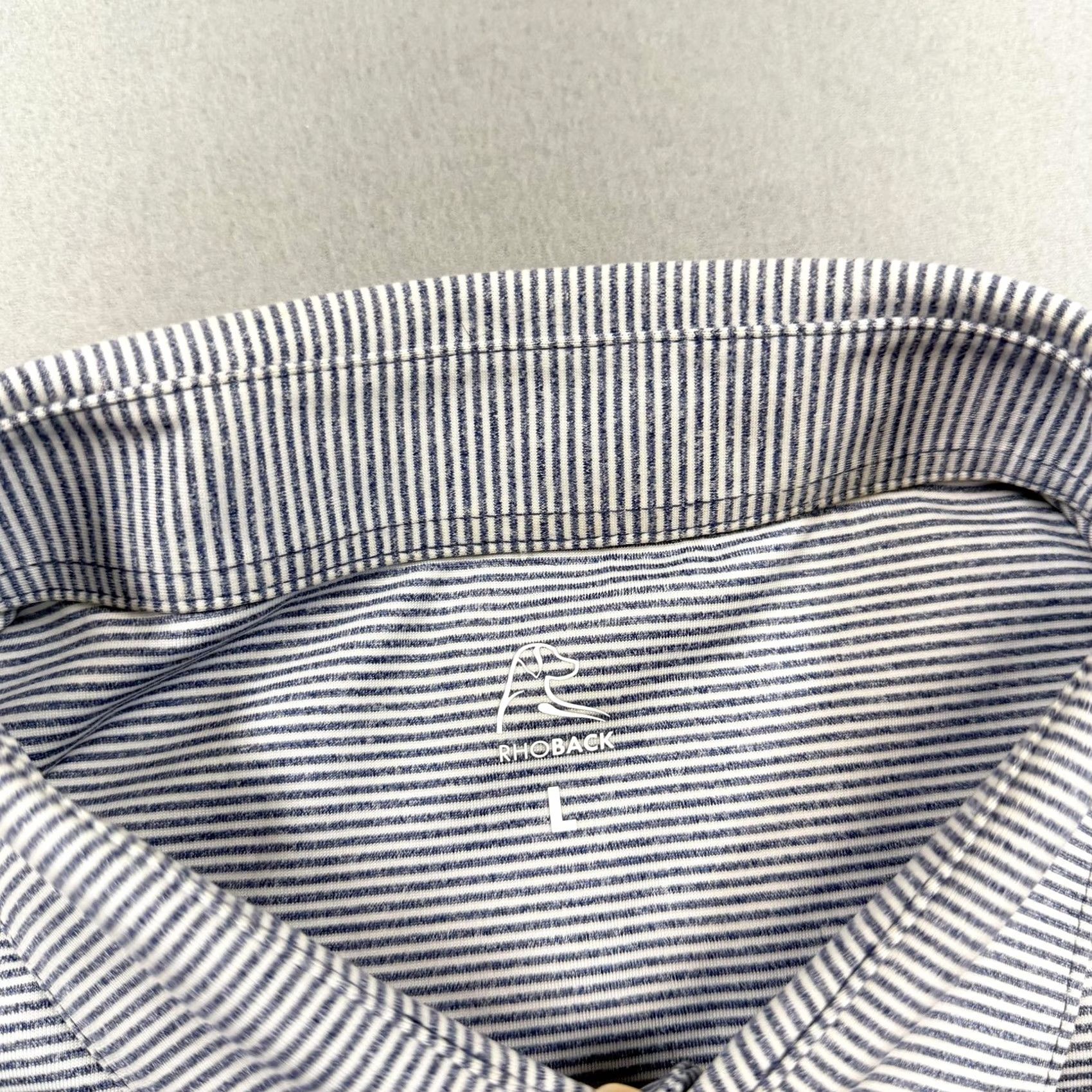 Vintage Rhoback Polo Shirt Mens Large Blue Stripe Awayday Logo Golf Performance Stretch Size US L / EU 52-54 / 3 - 3 Thumbnail