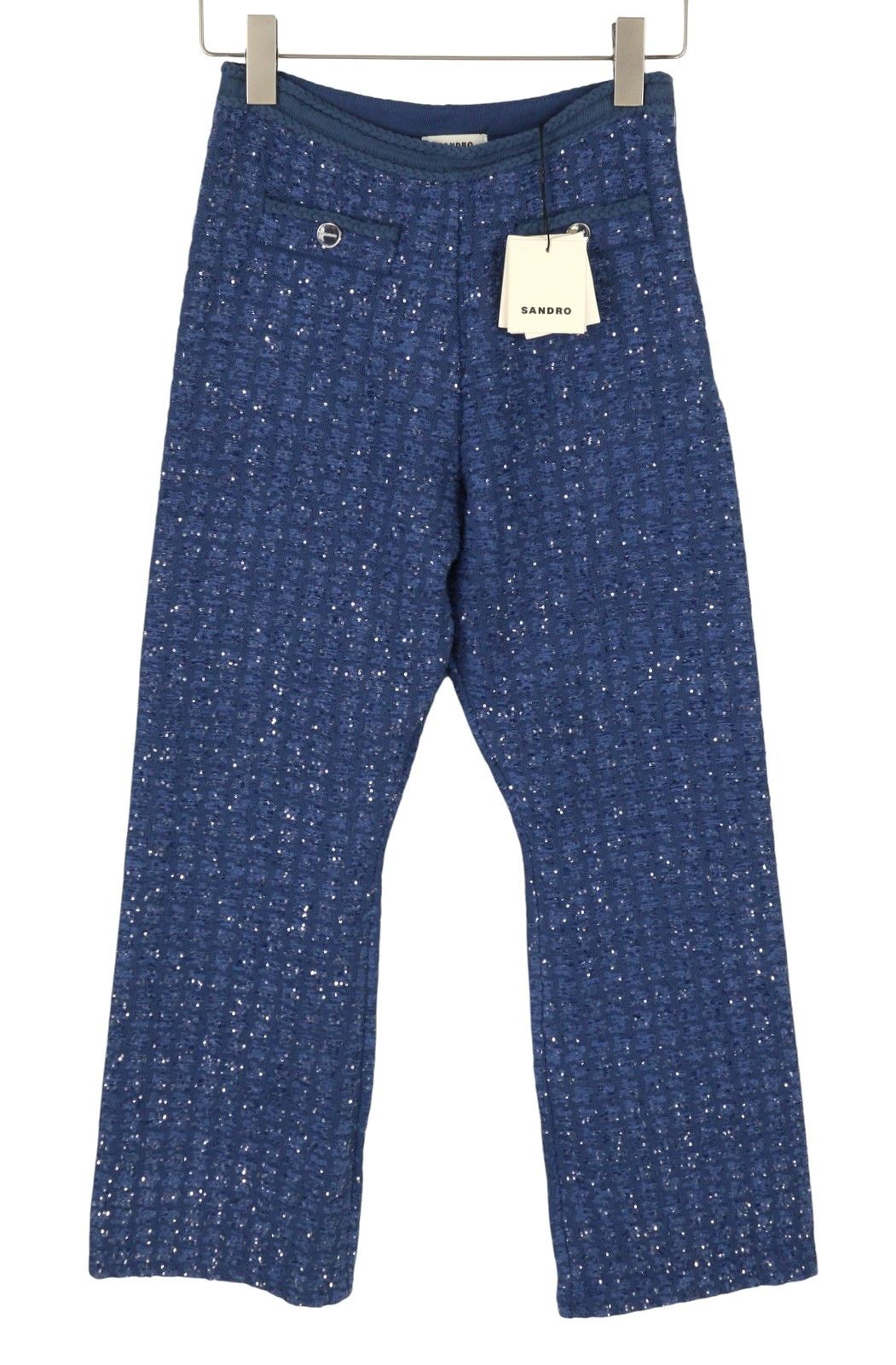 Sandro PALMIRA 36 S Blue Tweed Metallic Shiny Straight Fit 88505 Size 25" / US 0 / IT 36 - 2 Thumbnail