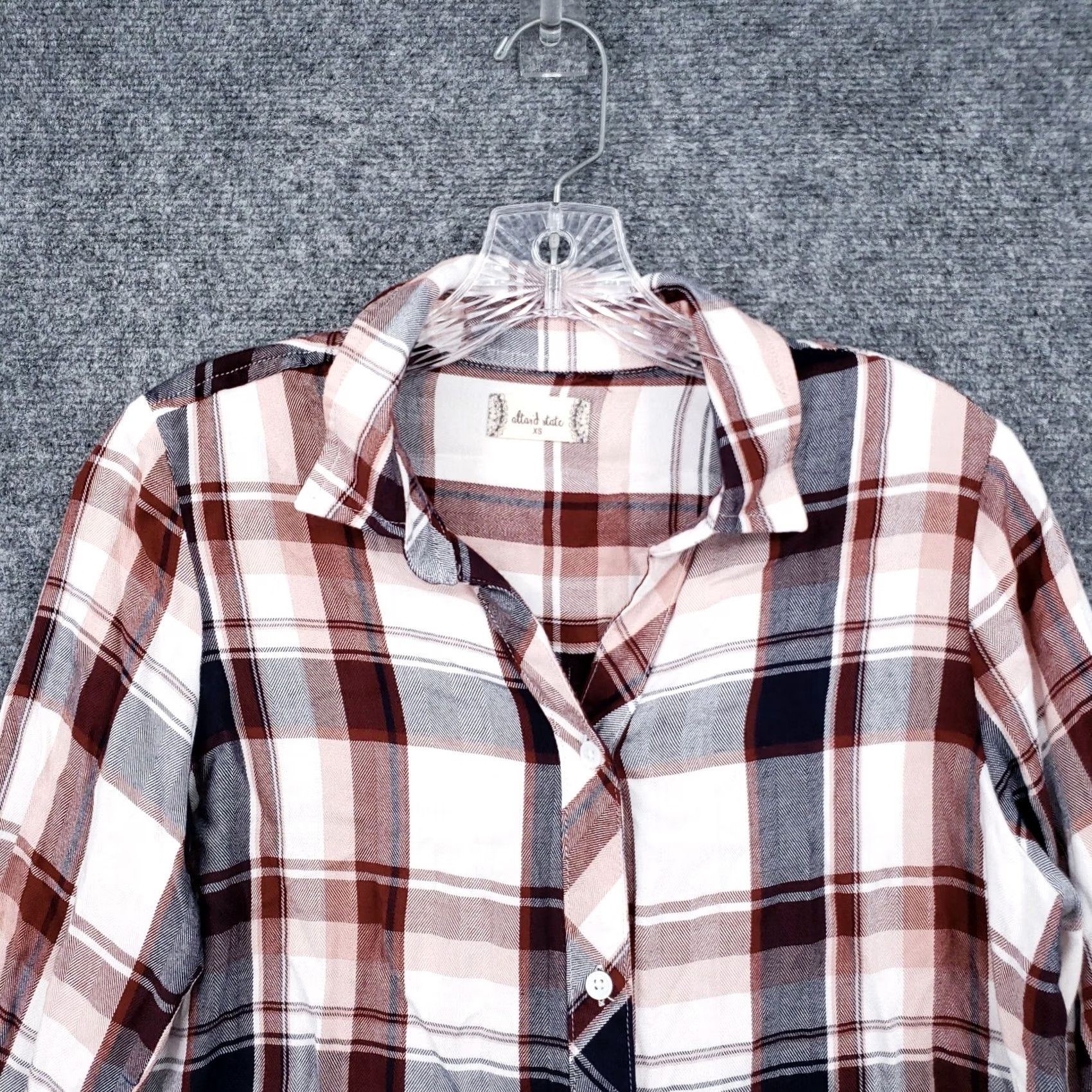 Vintage Altar'd State Shirt XS Brown White Plaid Button Up Long Sleeve Extra Small Women Size XS / US 0-2 / IT 36-38 - 3 Thumbnail