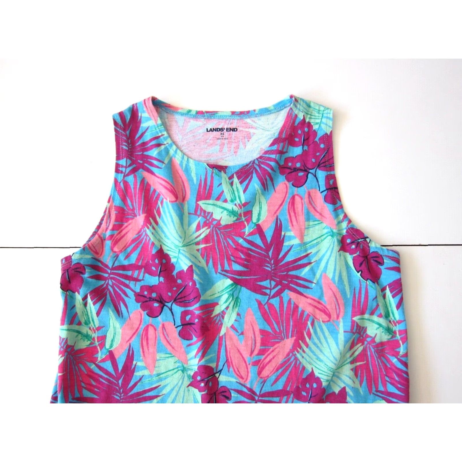 Lands' End Lands' End 100% Cotton Pink Blue Green Floral Pocket Long Maxi Tank Dress XS Women Sleeveless Round Neck Floral Maxi Dress 2-4 XS Size XS / US 0-2 / IT 36-38 - 3 Thumbnail