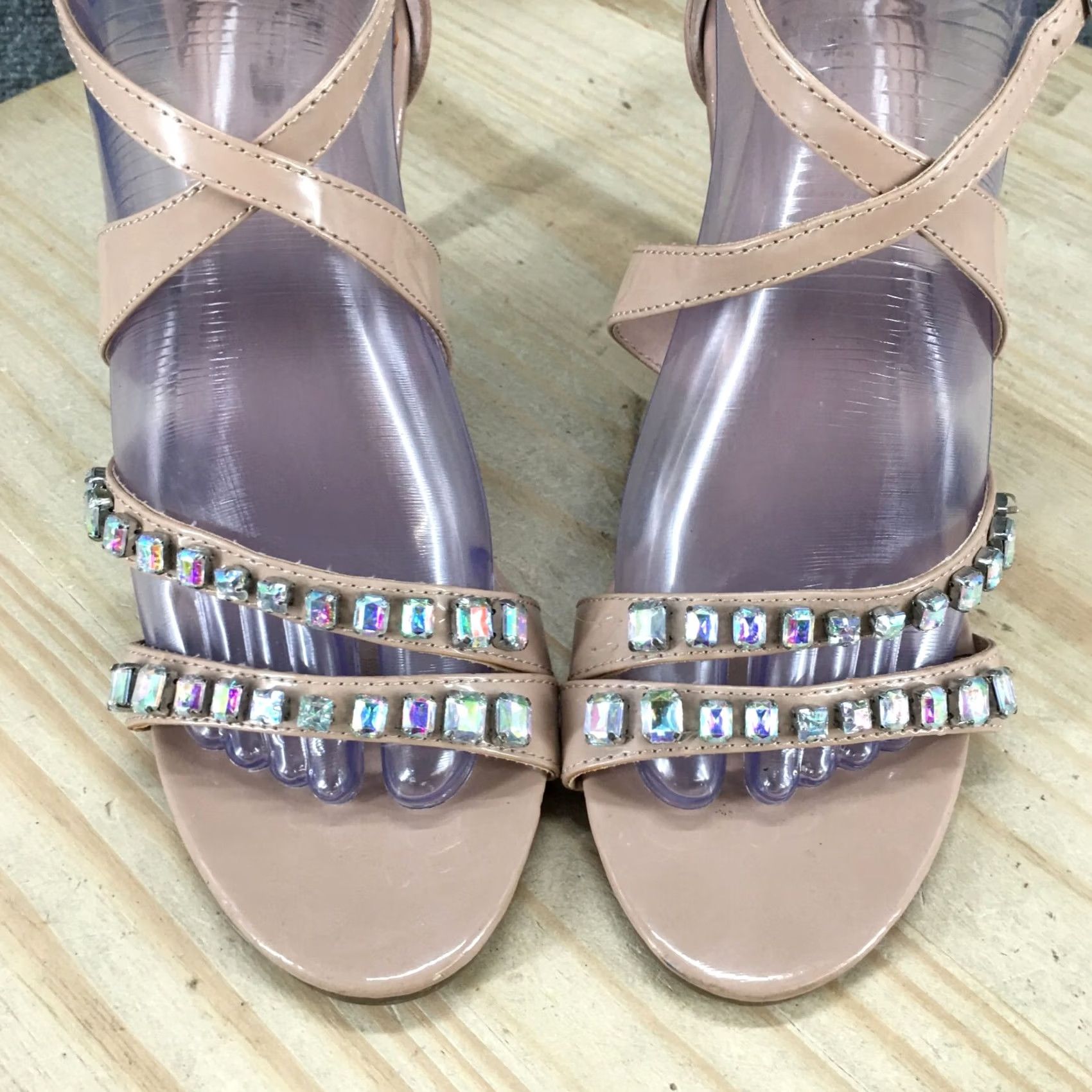Kenneth Cole KENNETH COLE REACTION Heels Womens 8 M Pin Party Studded Ankle Strappy Beige - High Heel Stiletto Party Casual Shoes Size US 8 / IT 38 - 6 Thumbnail