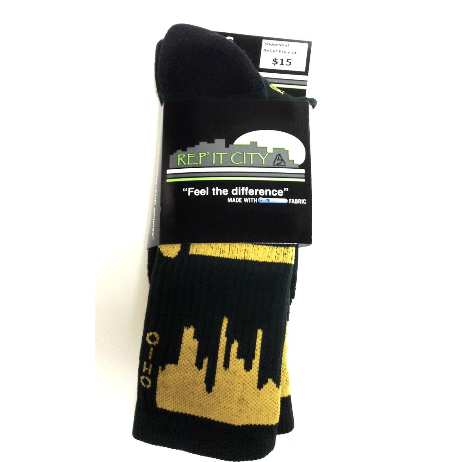 Vintage Rep It City Ohio Green Yellow CoolMax Basketball Style Socks Mens Socks Black/Green Yellow Size ONE SIZE - 2 Thumbnail