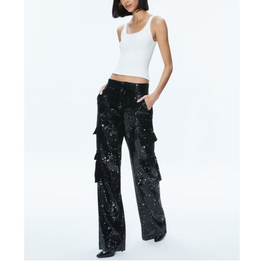 Alice + Olivia Alice + Olivia Hayes Sequin Cargo Pants black size 2 Size 26" / US 2 / IT 38 - 1 Thumbnail
