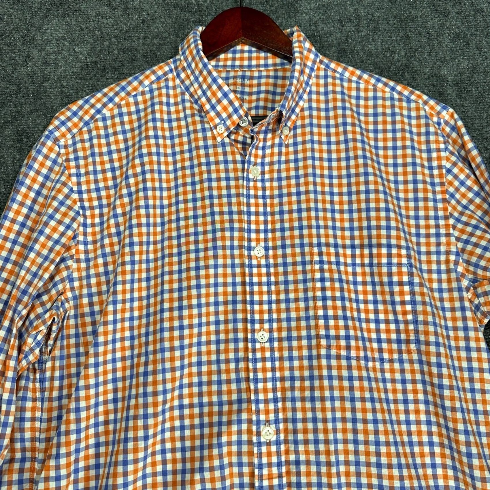 J.Crew J.CREW Shirt Mens L Lightweight Cotton Orange Blue Check Button-Down Size US L / EU 52-54 / 3 - 5 Thumbnail