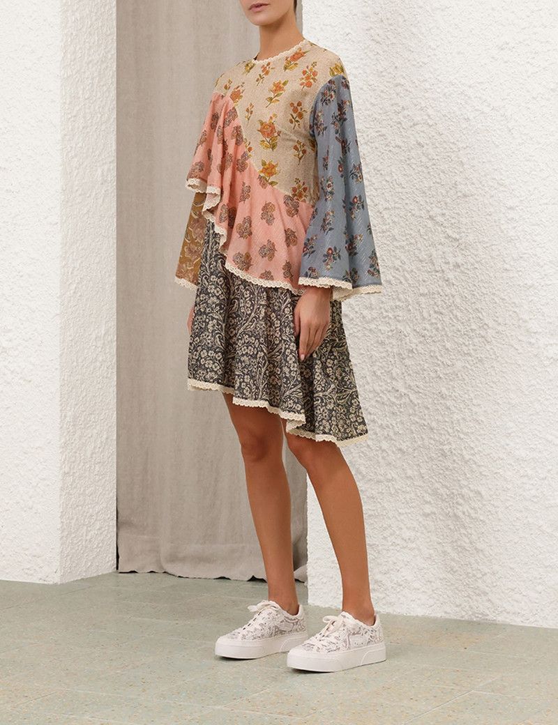 Zimmermann oc11z0226 Tallow Asymmetric Mini Dress In Multicolor Size XS / US 0-2 / IT 36-38 - 8 Thumbnail
