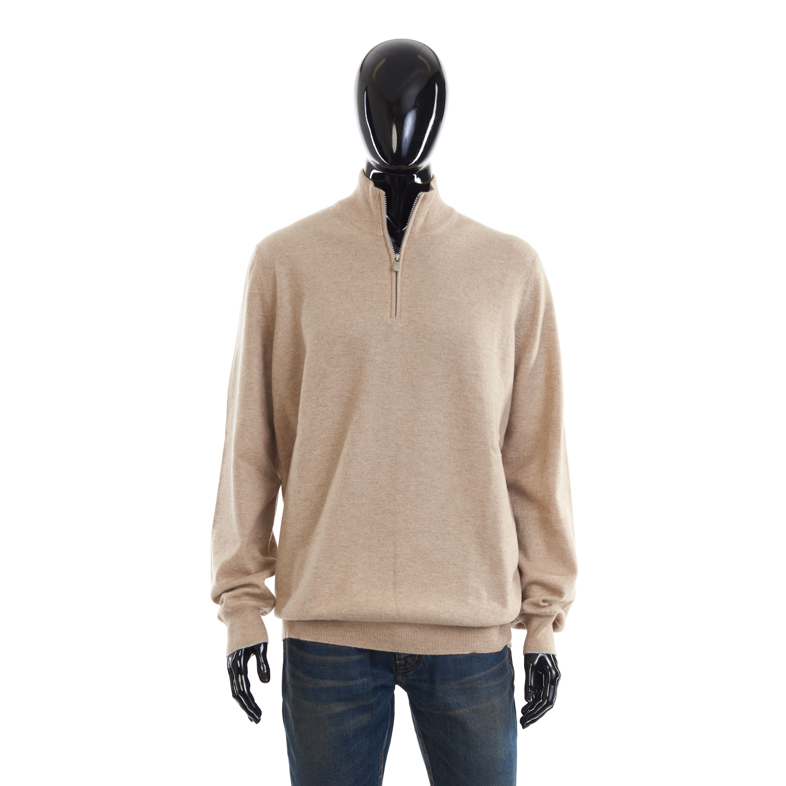 image of Brunello Cucinelli Camel Cashmere Turtleneck Sweater With Zipper, Men's (Size 2XL)