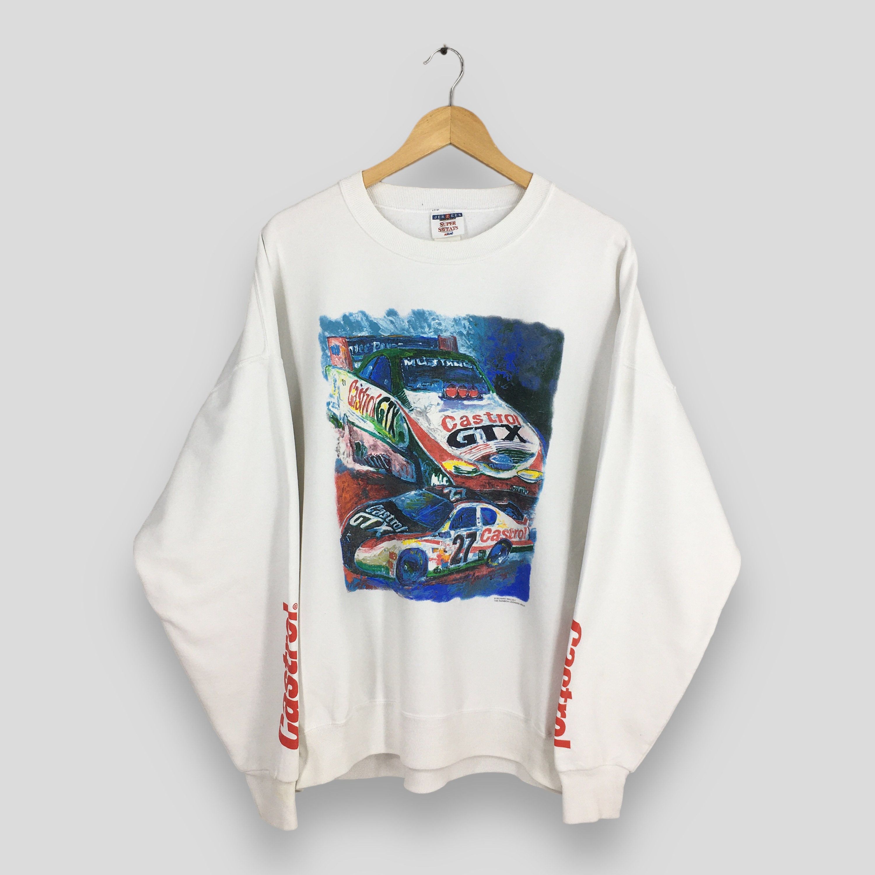 Image of Vintage Ford Castrol Gtx Racing Sport Car Sweatshirt arge in White, Men's (Size 2XL)