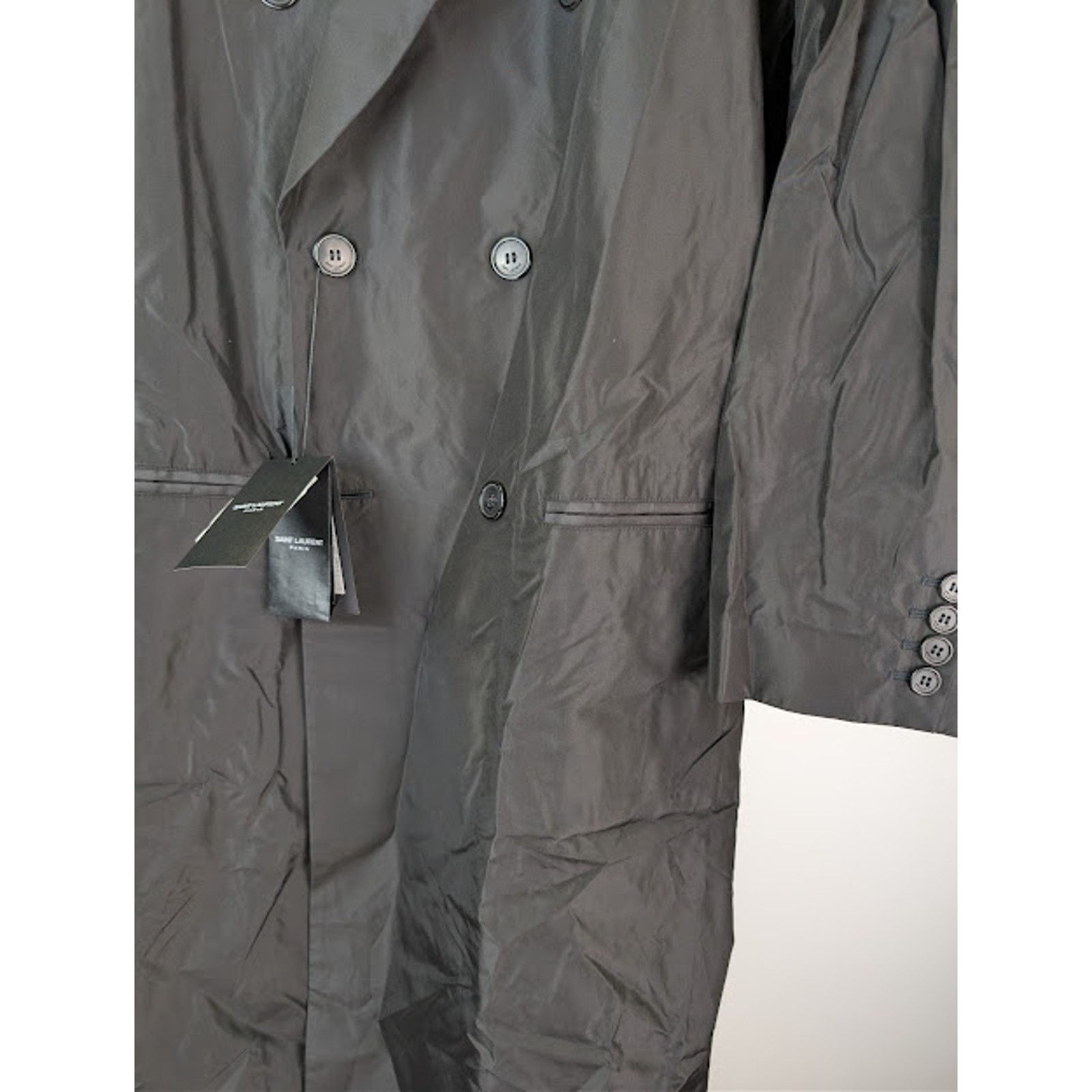 Saint Laurent Paris o1rshd1 Double-Breasted 6-Button Taffeta Coat in Black Size US L / EU 52-54 / 3 - 7 Thumbnail