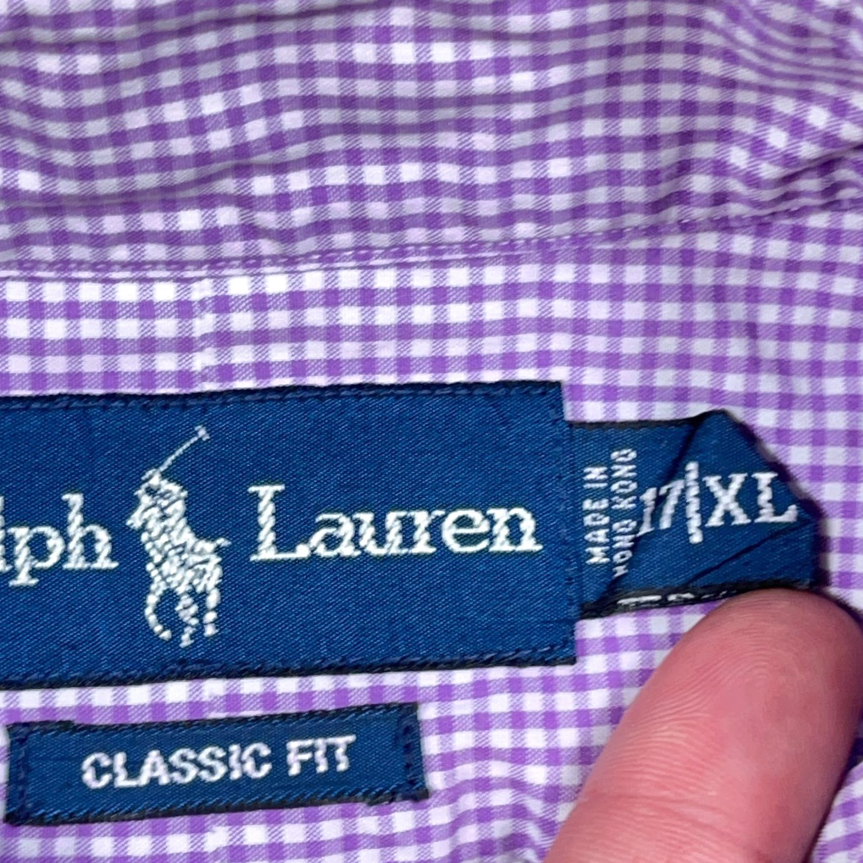 Ralph Lauren VINTAGE Ralph Lauren Shirt Men XL Purple Button Up Gingham Check Poplin Dress Pocket Size 46R - 3 Thumbnail