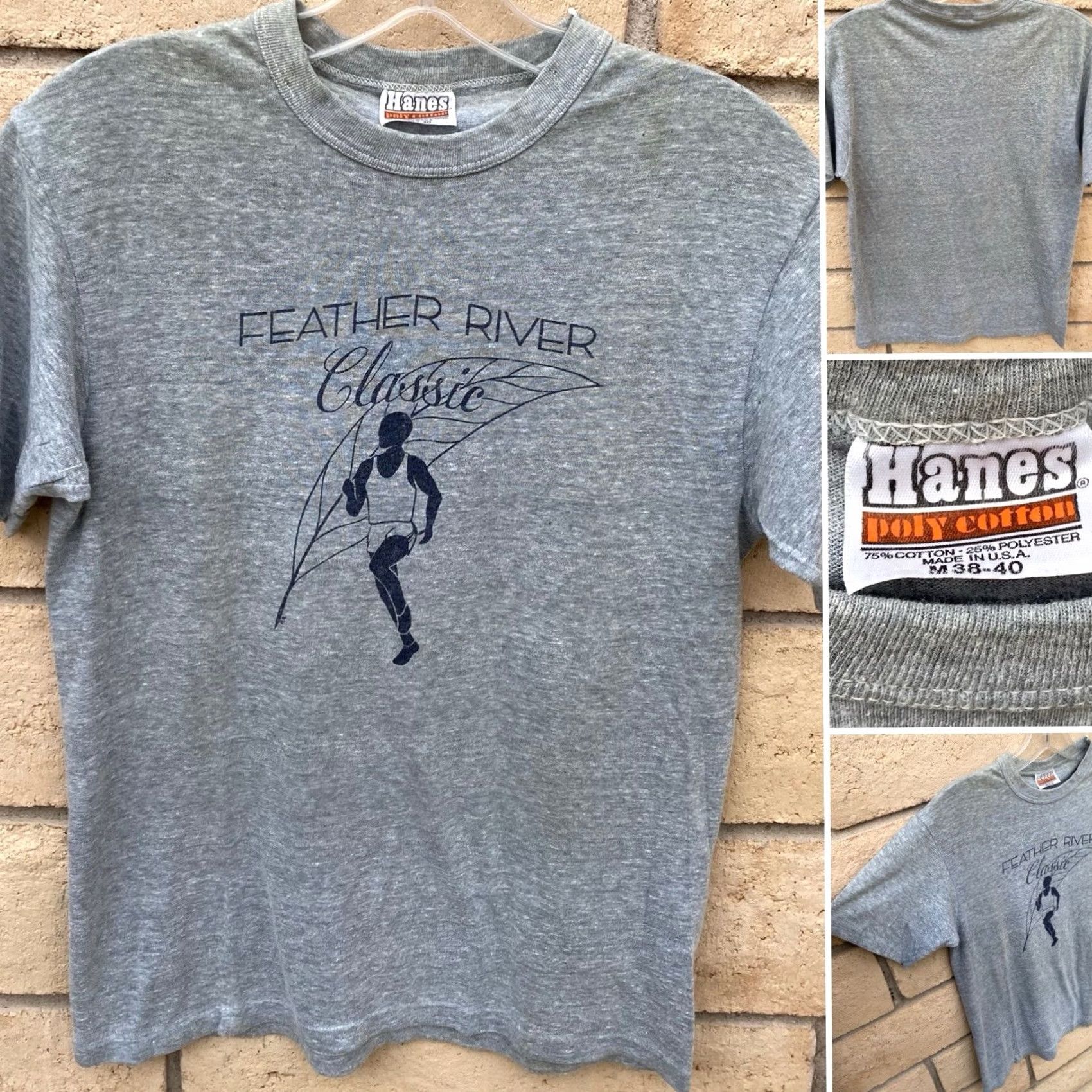 Hanes VINTAGE Feather River Classic Runner T Shirt Hanes Poly Cotton Gray M Unisex Graphic Tee 70s 80s Size US M / EU 48-50 / 2 - 2 Thumbnail