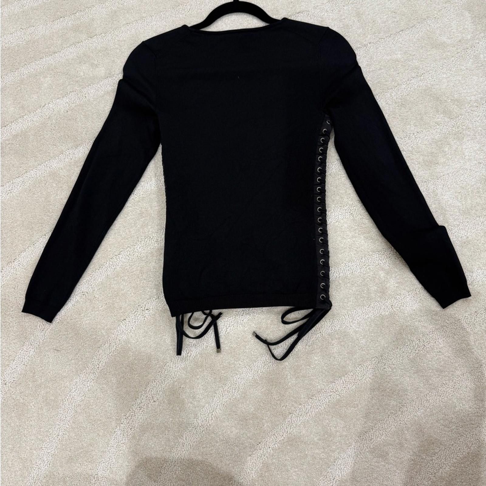 Dolce & Gabbana Dolce & Gabbana Black Long Sleeve Lace-Up Blouse Size XS / US 0-2 / IT 36-38 - 3 Thumbnail