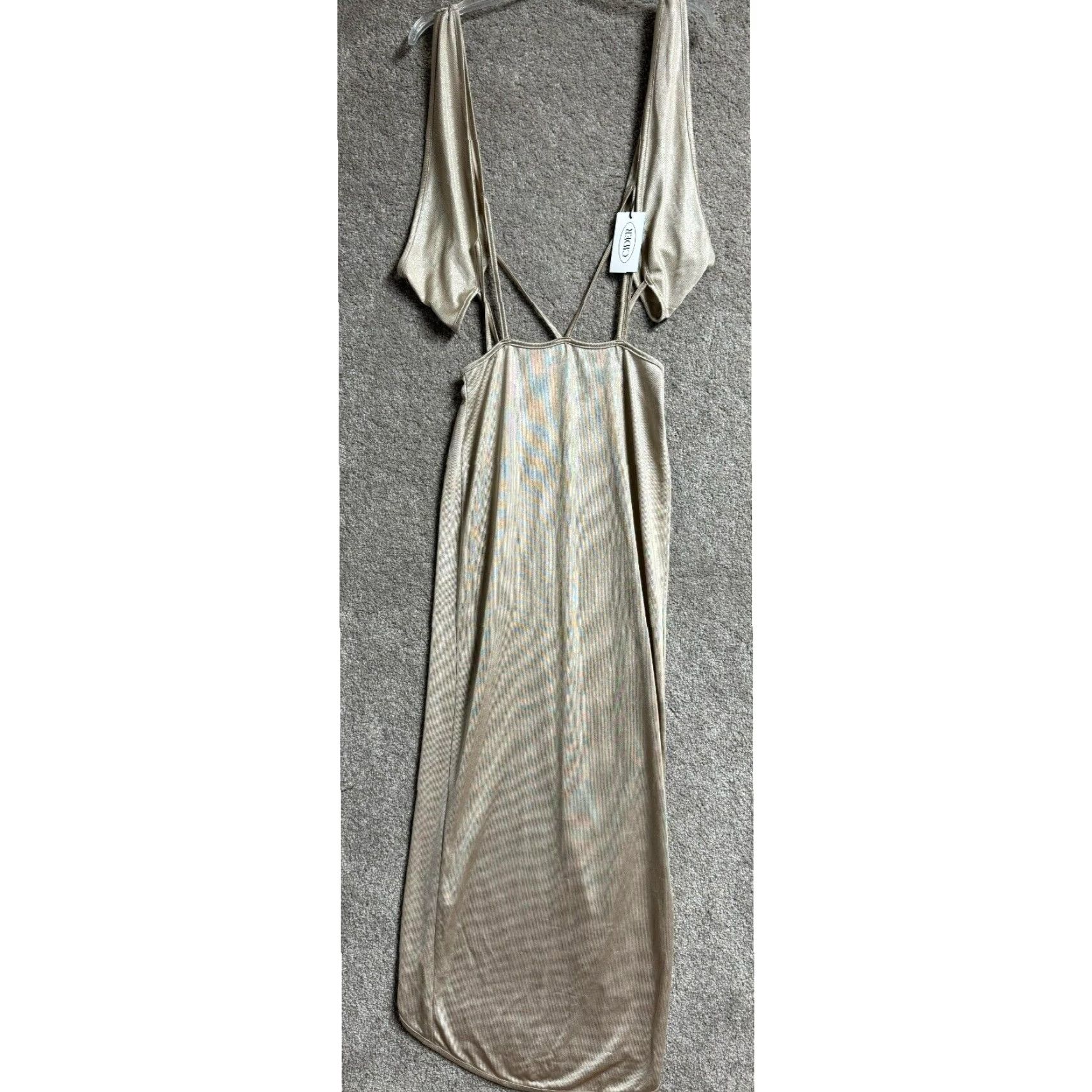 Cider Cider Slip Dress M Midi Slinky Satin Y2K Coquette Evening Wear Glamorous Prom Dress Sleeveless V-Neck Satin Gold Womens Reg; Party Cocktail Womens Size M / US 6-8 / IT 42-44 - 2 Thumbnail