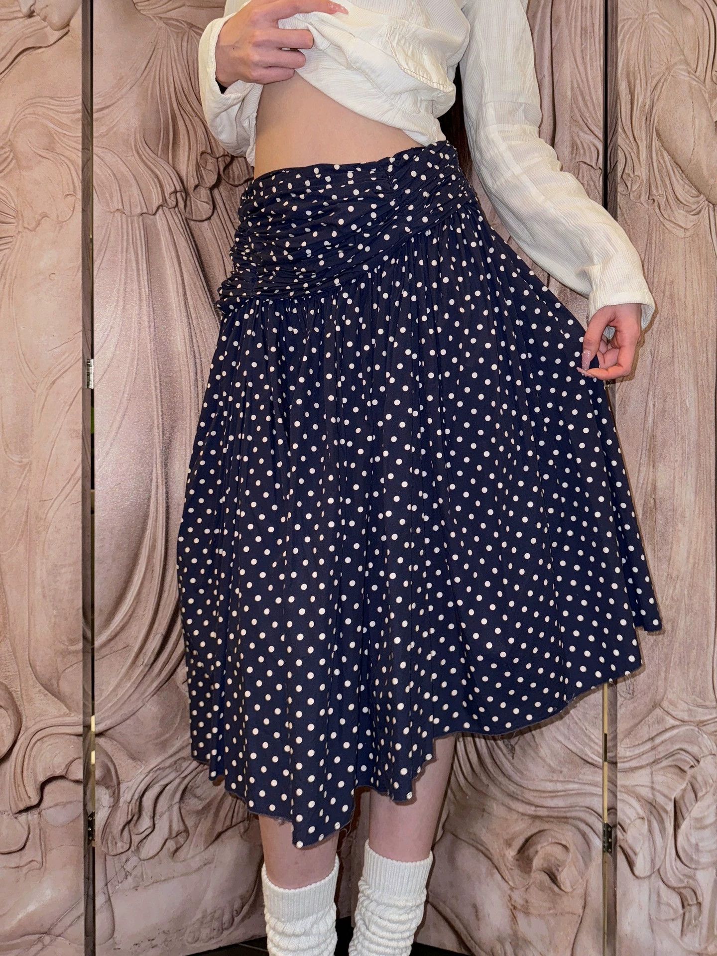 Comme des Garcons CDG 2005 Asym Hem Pleated PolkaDot Skirt S Vintage Size 26" / US 2 / IT 38 - 6 Thumbnail