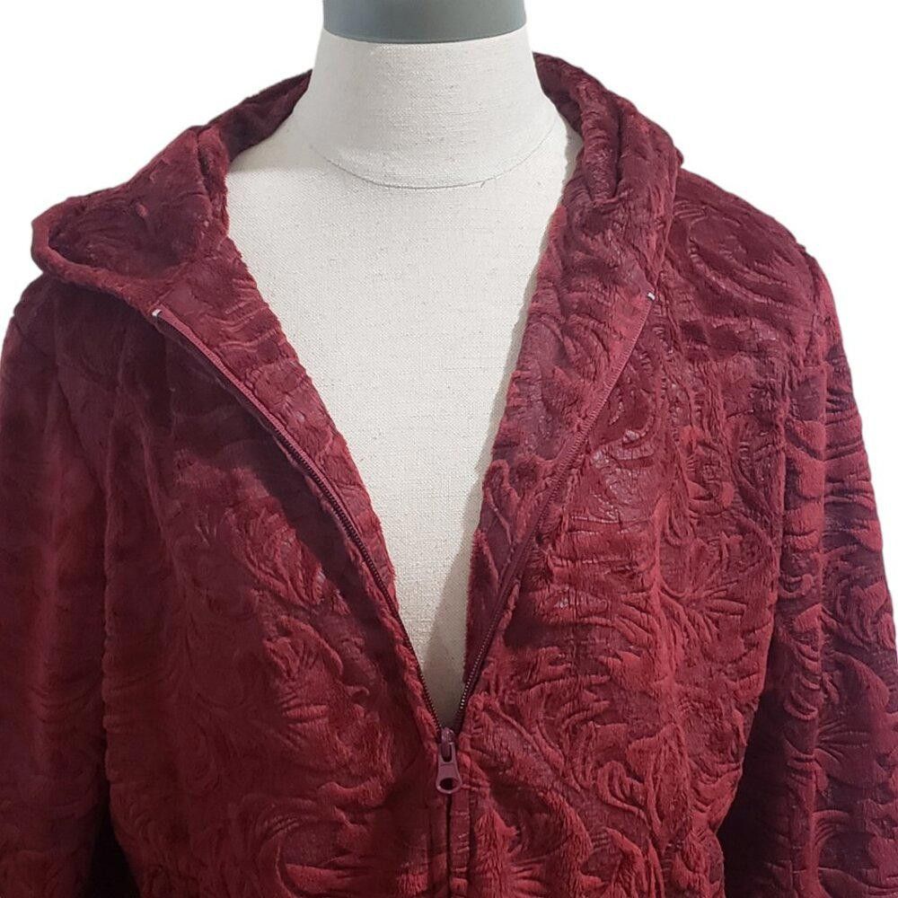 Designer CT1932 Ethyl Red Faux Fur Floral Zip Front Hoodie M Size M / US 6-8 / IT 42-44 - 2 Thumbnail