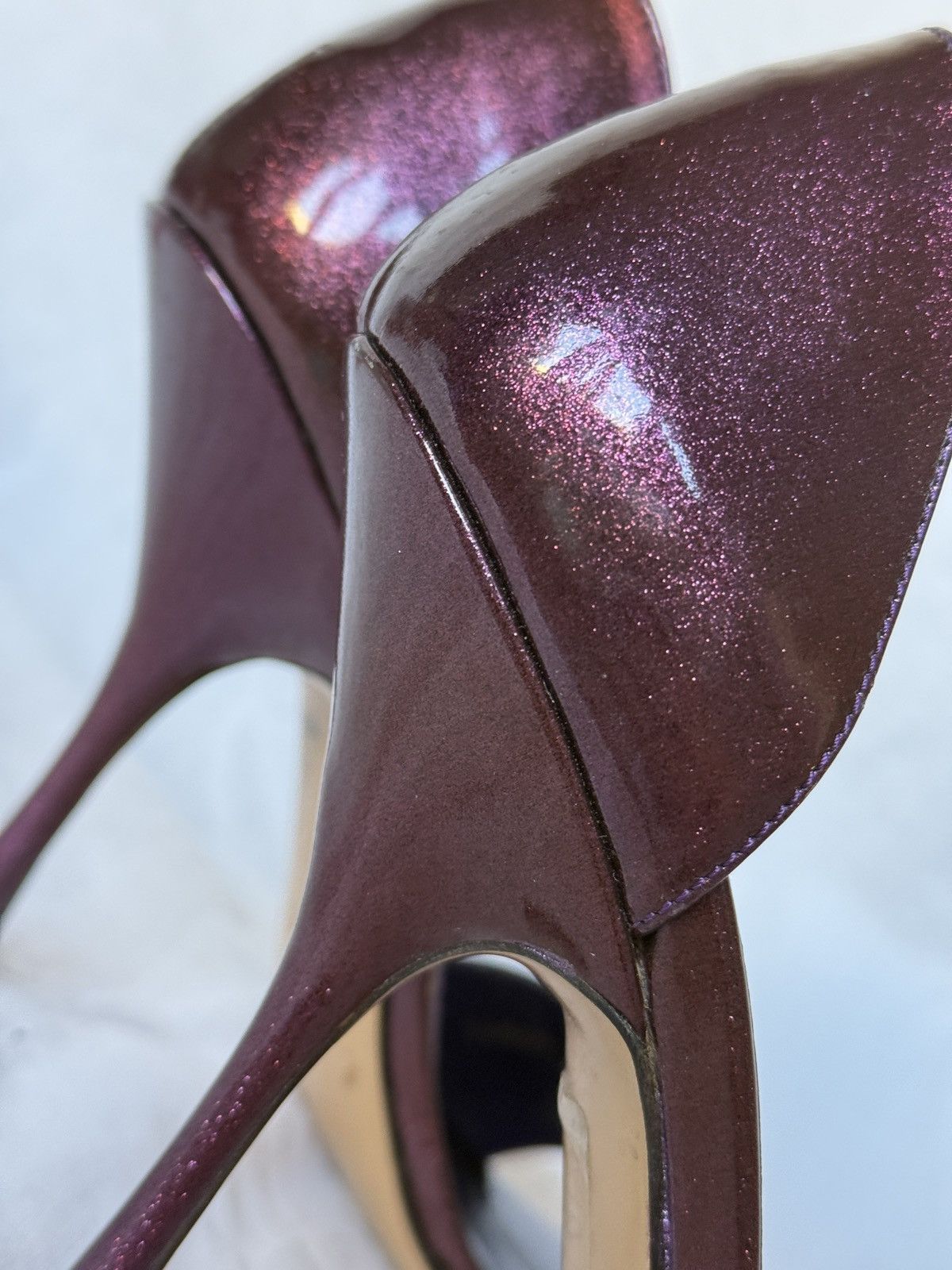 Gucci Gucci Purple Glitter Patent Leather Open Toe Sandals Mules Size US 7 / IT 37 - 11 Thumbnail