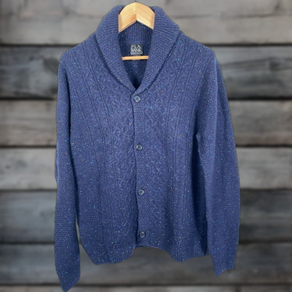 Jos. A. Bank VINTAGE Jos. A Bank Donegal Wool Cardigan Men's Large Dark Blue Collared Knit Sweater Size US L / EU 52-54 / 3 - 1 Thumbnail