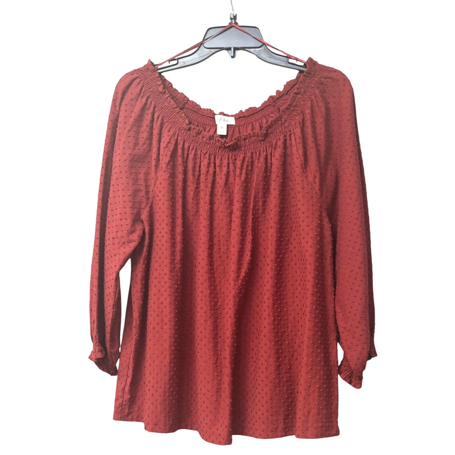 Style & Co Style Co Plus Size Off-the-Shoulder Swiss Dot Top, Merlot, S Size ONE SIZE - 2 Thumbnail