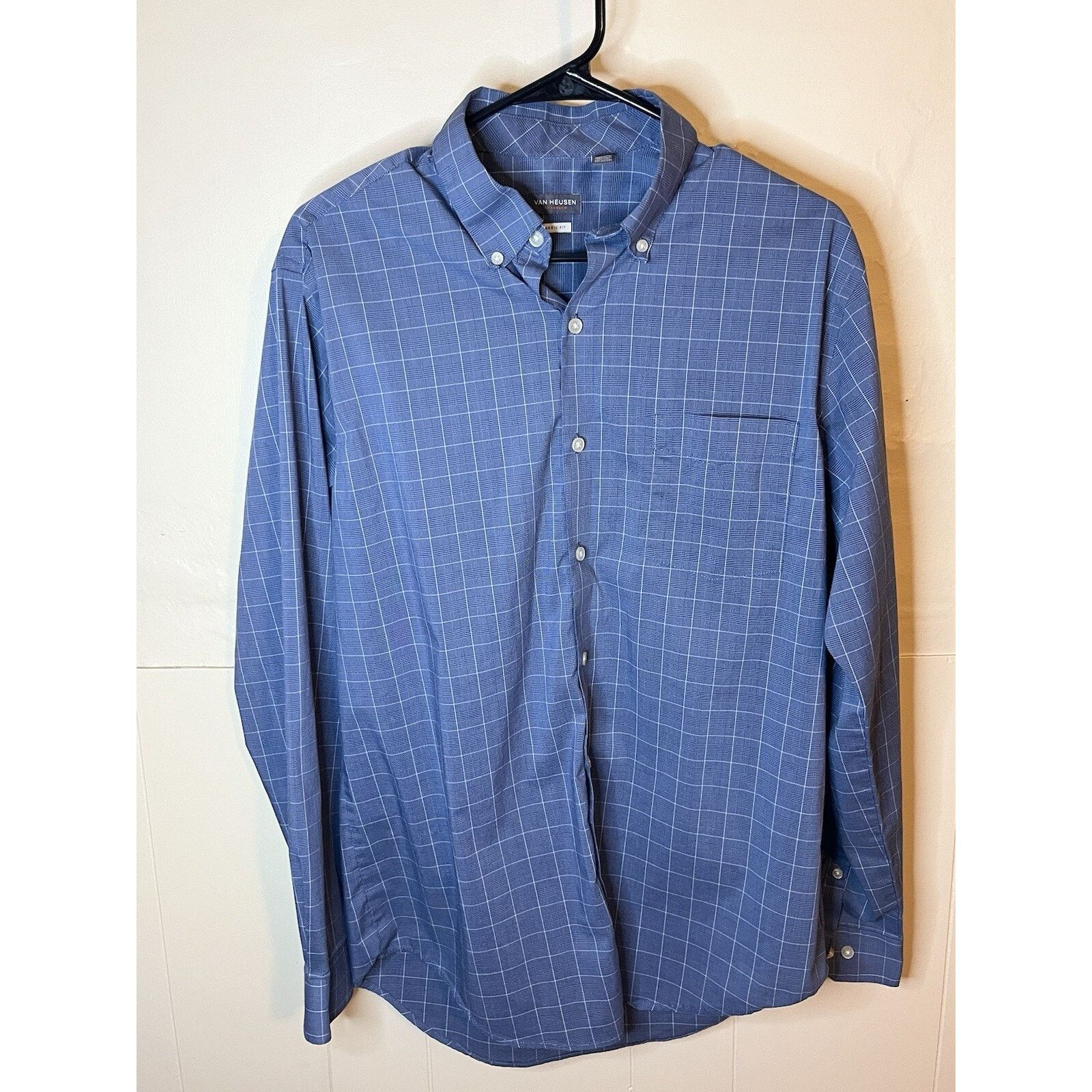 Van Heusen Van Heusen Fitted Men’s M Blue Plaid Button Down Dress Shirt Size US M / EU 48-50 / 2 - 8 Thumbnail