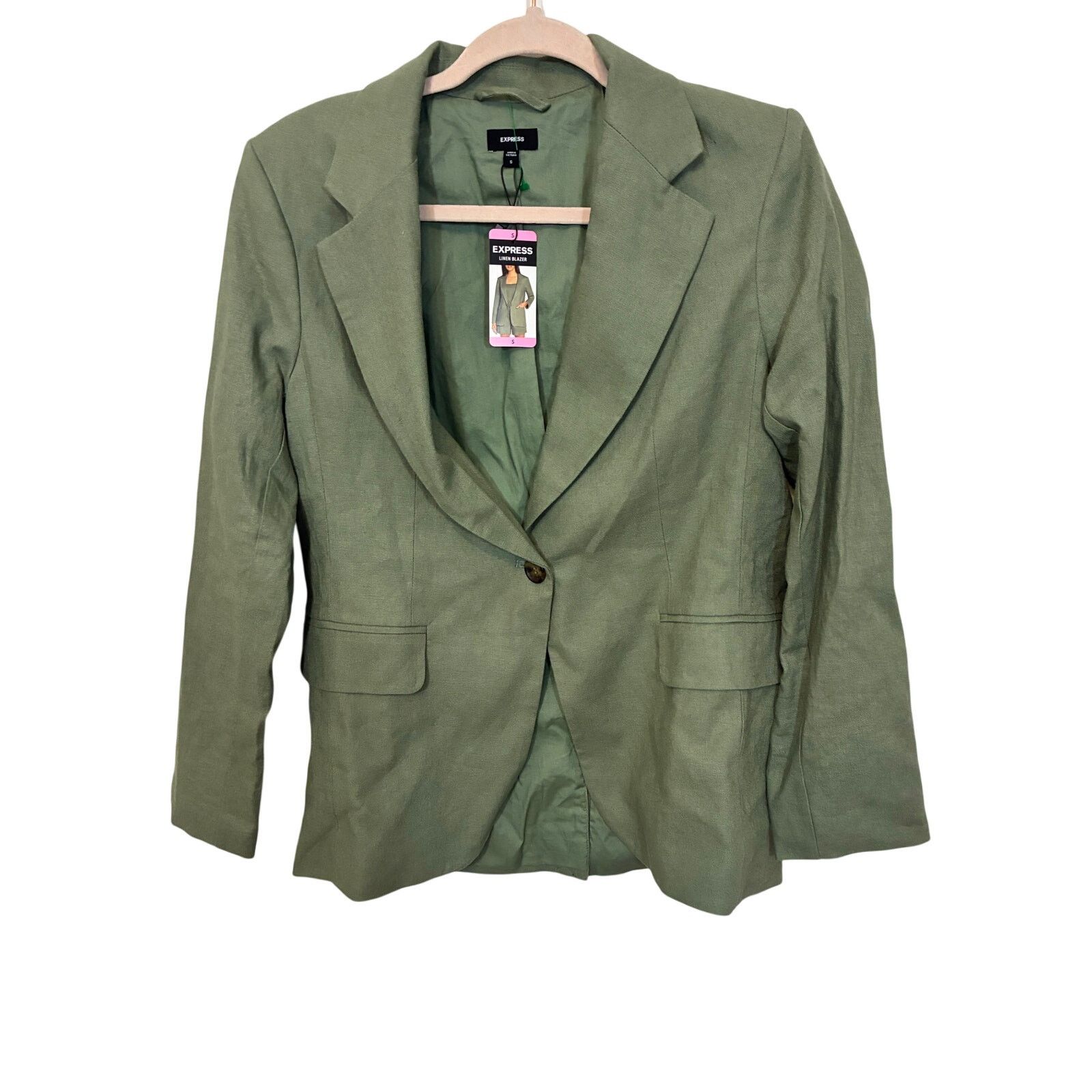 Express Express Women's Green Linen Blend Blazer Jacket Corpcore S Size S / US 4 / IT 40 - 2 Thumbnail