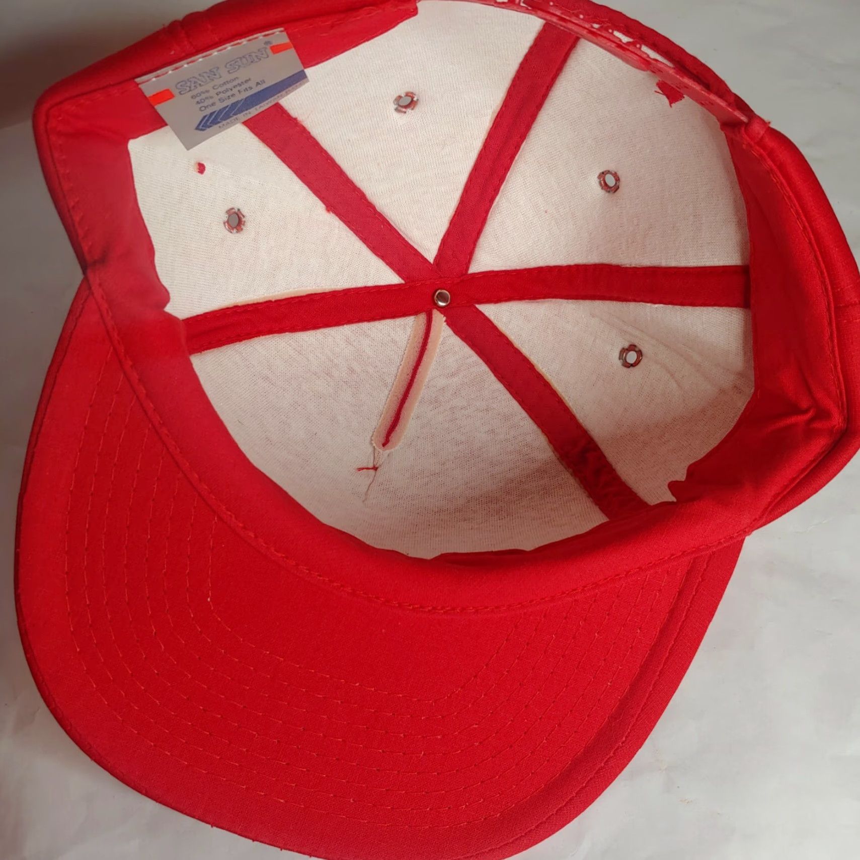 Vintage VINTAGE San Sun Paul Bunyan Tree Service Cap Foam Trucker Snap Back Red Hat Chainsaw Adjustable Men Hat Size ONE SIZE - 3 Thumbnail