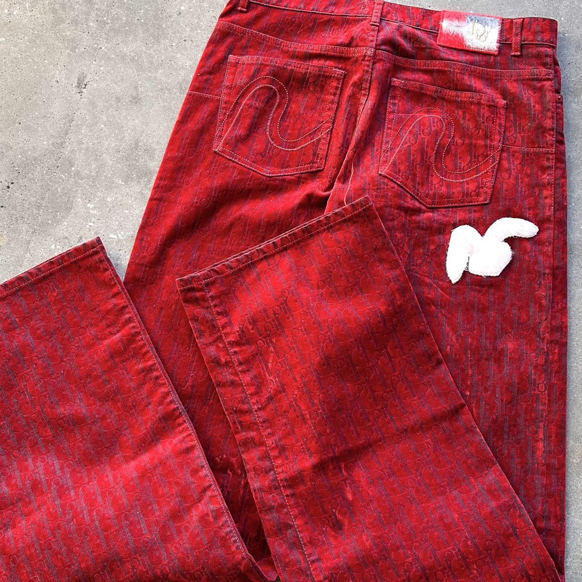 Dior × ERL ❤️‍🔥 VVIP RUNWAY Chinese New Year Oblique Crushed Velvet Denim Size US 33 - 3 Thumbnail