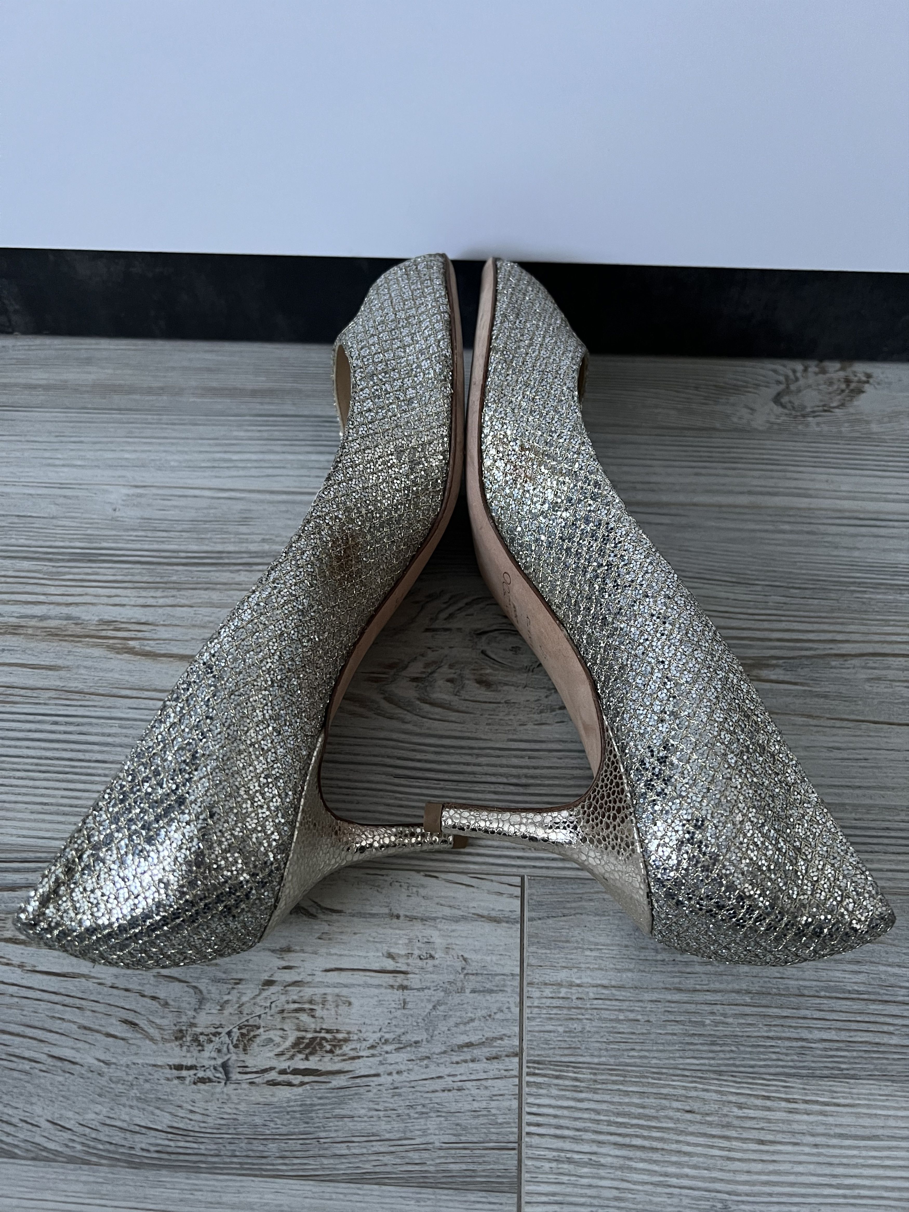 Jimmy Choo Jimmy Choo Silver Glitter Peep Toe Leather Heels Size 40 Size US 10 / IT 40 - 5 Thumbnail