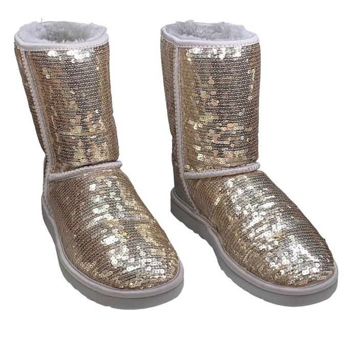 UGG classic short reversible sequin boots in gold