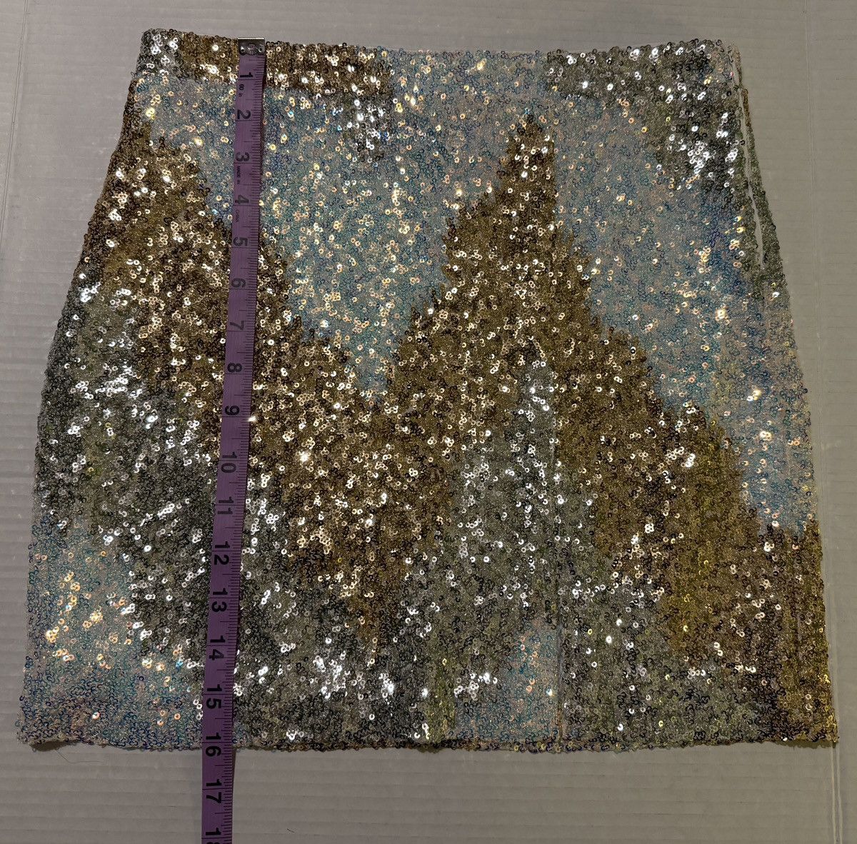 Other Genevieve Ivory Multi Sequin Global Side Slit Mini Skirt Size 28" / US 6 / IT 42 - 10 Thumbnail