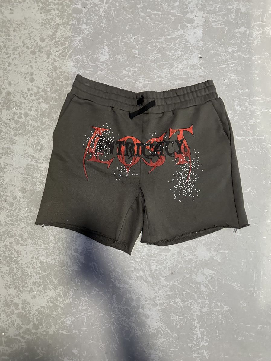 LOST INTRICACY Lost Intricacy “Grey/Red" Rhinestone Cotton Shorts Size US 38 / EU 54 - 1 Thumbnail