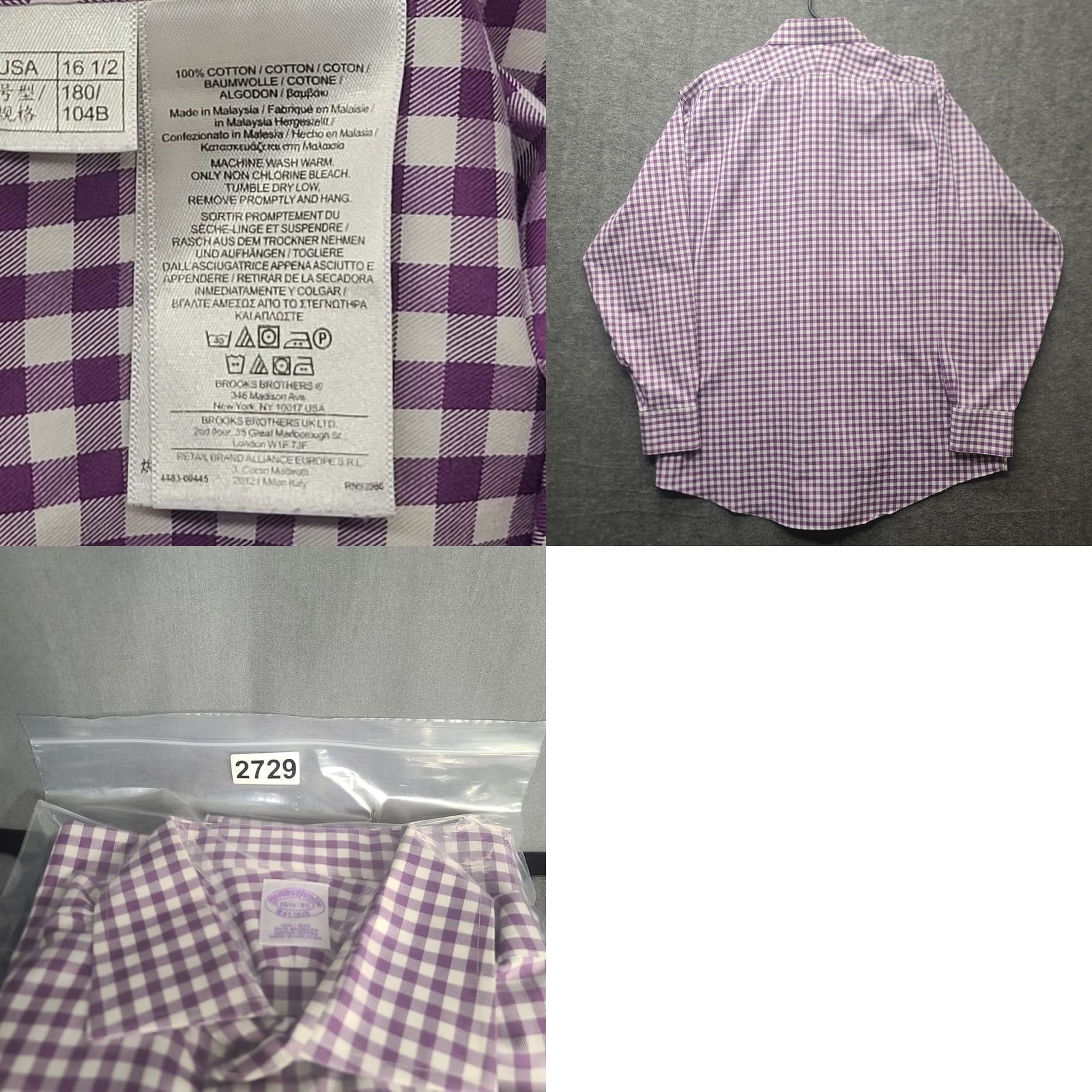 Brooks Brothers Brooks Brothers Shirt Mens 16 1/2-35 Classic Fit Long Sleeve Button-Up Collared Check Purple Cotton WW Size US L / EU 52-54 / 3 - 8 Thumbnail
