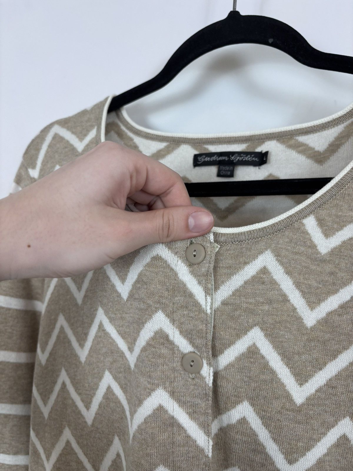 Gudrun Sjoden Gudrun Sjoden Women’s Beige Geometric Knit Cardigan Sweater Size L / US 10 / IT 46 - 5 Thumbnail