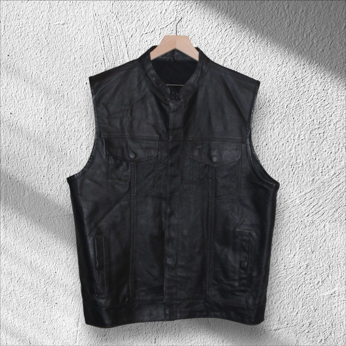 Vintage Black Leather Vest Made in USA Large