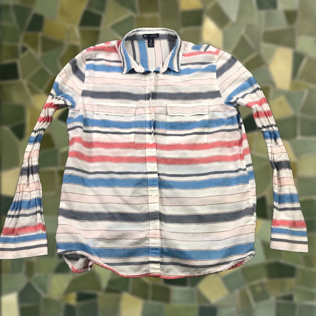 Gap Gap Womens Shirt Medium Blue Striped Button Up Pleated Long Sleeve Size M / US 6-8 / IT 42-44 - 1 Thumbnail