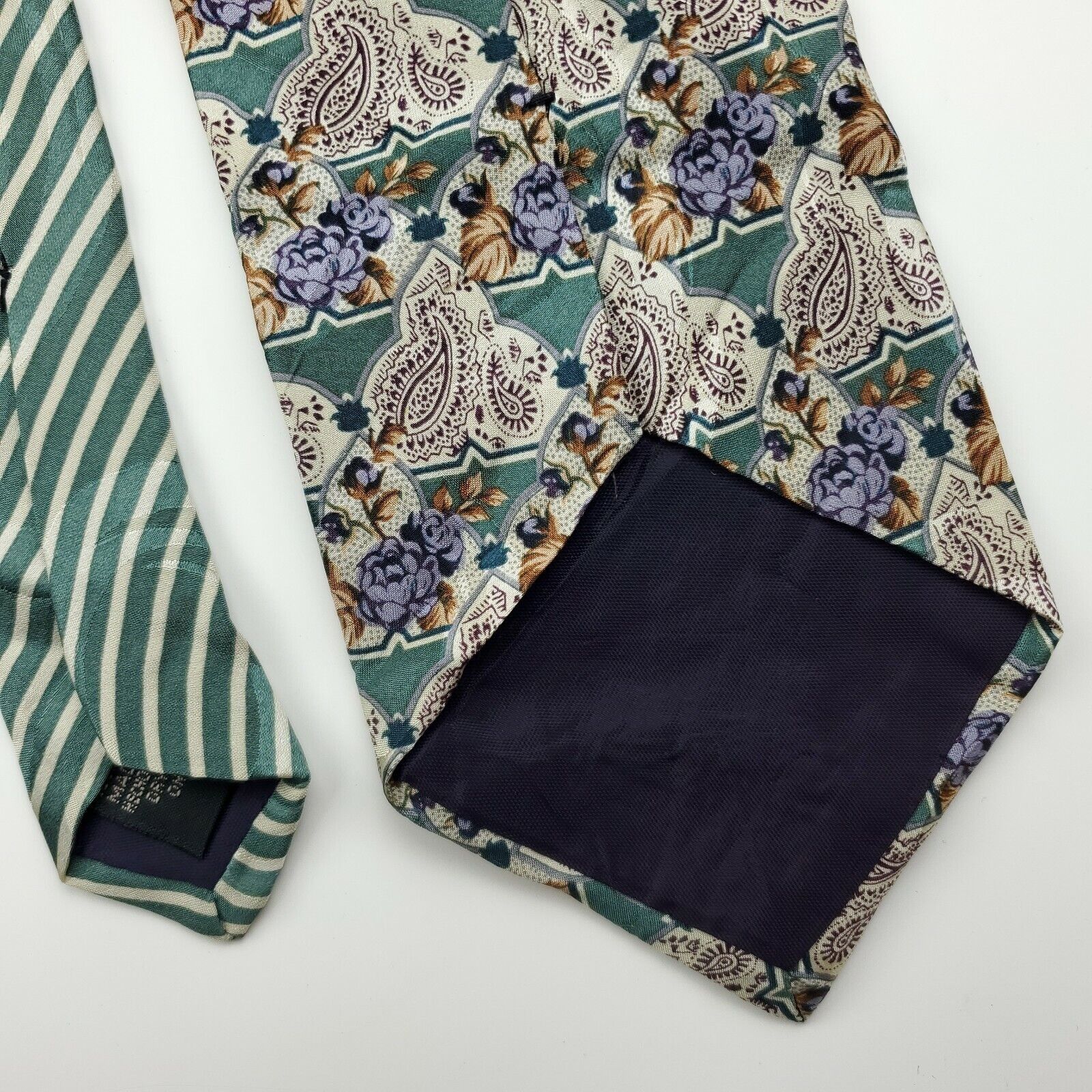 Vintage Hunting Horn Green Paisley Silk Geometric Tie Short Size ONE SIZE - 5 Thumbnail