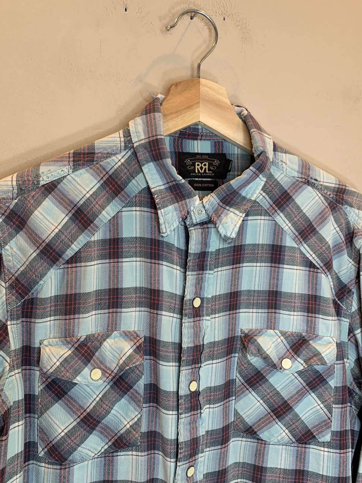 RRL Ralph Lauren RARE* RRL Ralph Lauren Plaid Distressed Western Button Shirt Size US M / EU 48-50 / 2 - 4 Thumbnail