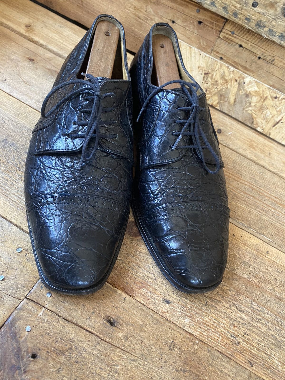 Designer × Vintage × Zelli Zelli oxford exotic crocodile black captoe leather shoes 42 Size US 9.5 / EU 42-43 - 12 Thumbnail