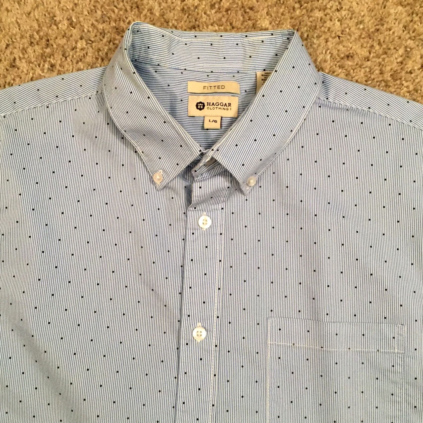Haggar Haggar Shirt Mens Large Blue Polka Dot Long Sleeve Button-Down Size US L / EU 52-54 / 3 - 3 Thumbnail