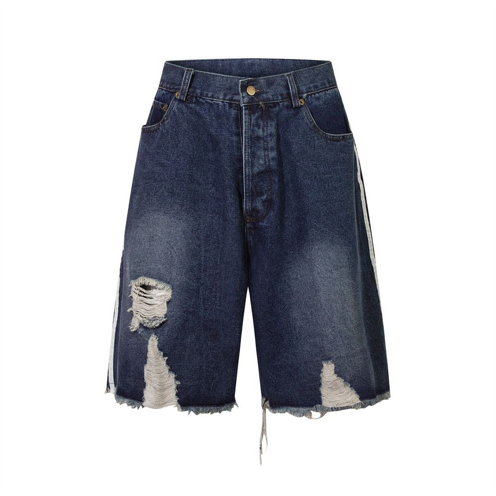 Washed Distressed Denim Knee-length Short