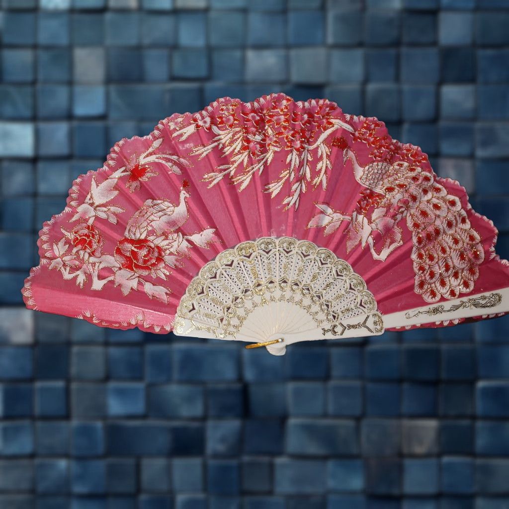 Vintage FAN SMALL HAND FAN WITH PEACOCKS FLOWERS DARK PINK A2 16 INCHES WIDE WHEN OPENED 9 INCHES LENGTH WHEN CLOSED Unbranded Womens Girls Mens Size ONE SIZE - 1 Thumbnail