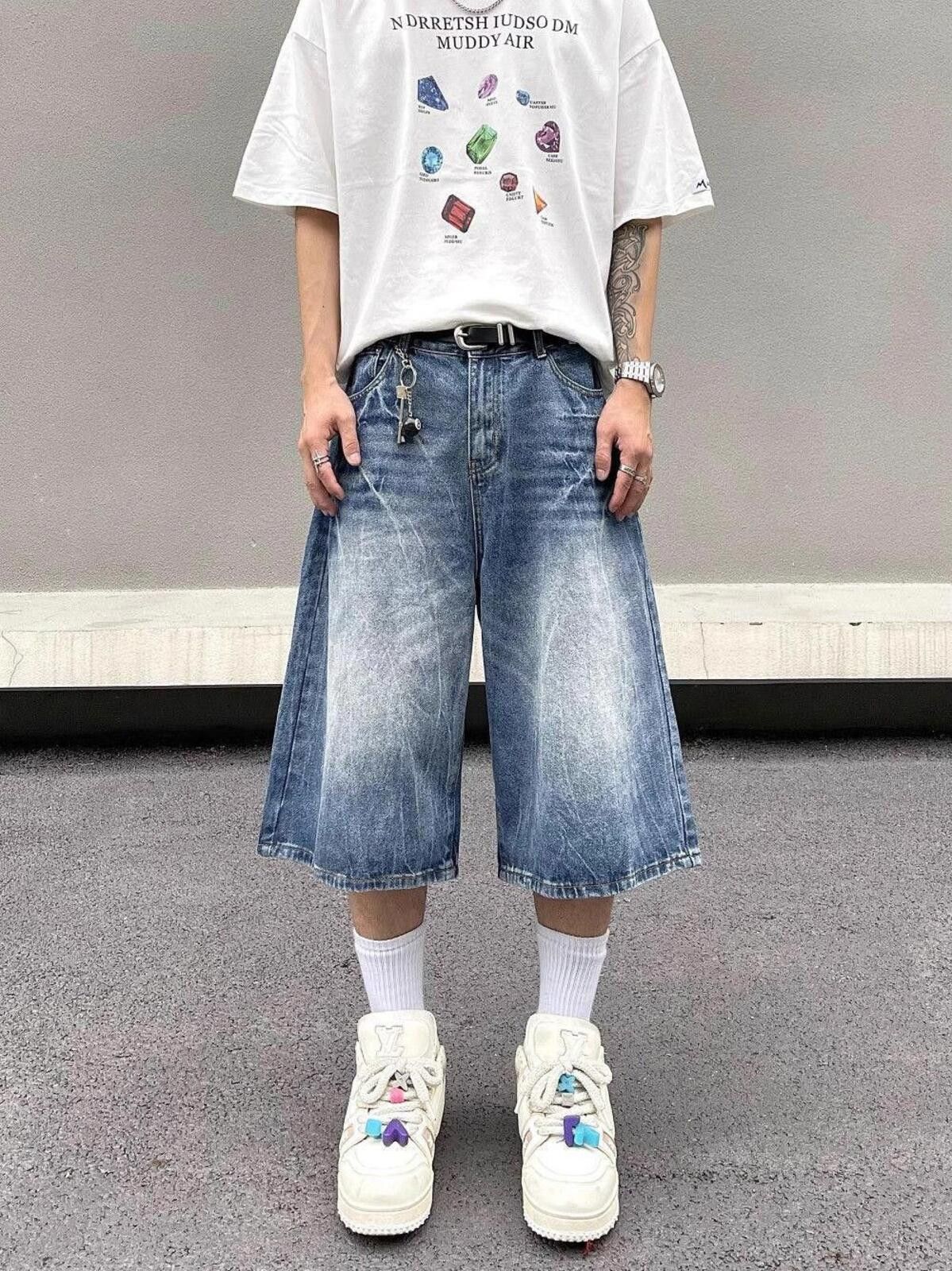 Jean Lightning Bolt Jorts - Y2K Inspired Denim Shorts Size US 32 / EU 48 - 1 Thumbnail