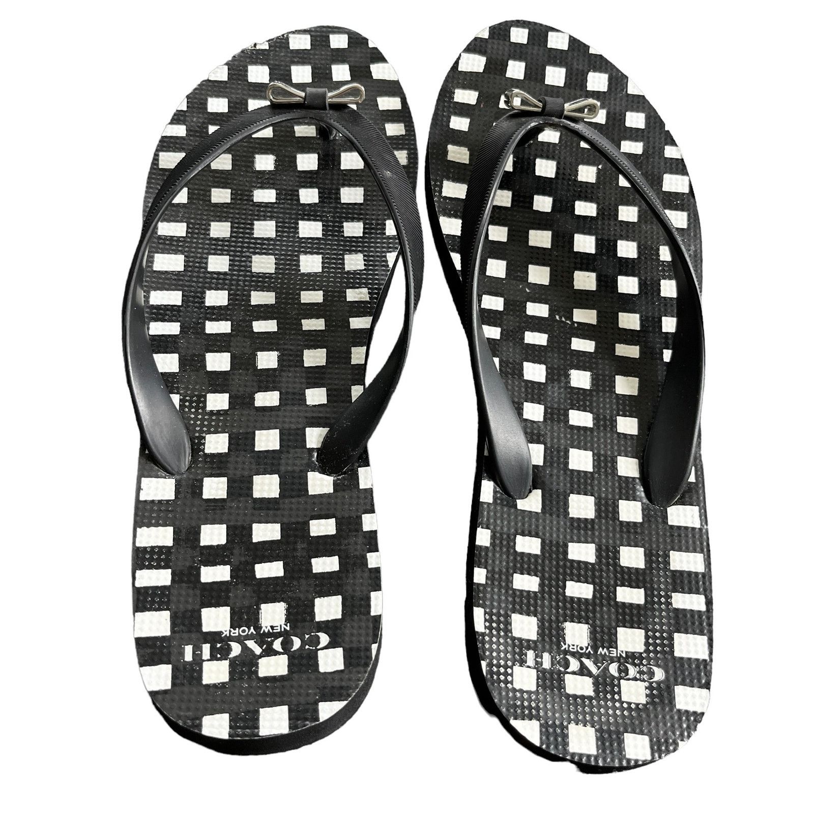 Coach Coach Amel Sandals Flip Flops Black White Silver Bow 7-8 Size US 7.5 / IT 37.5 - 2 Thumbnail
