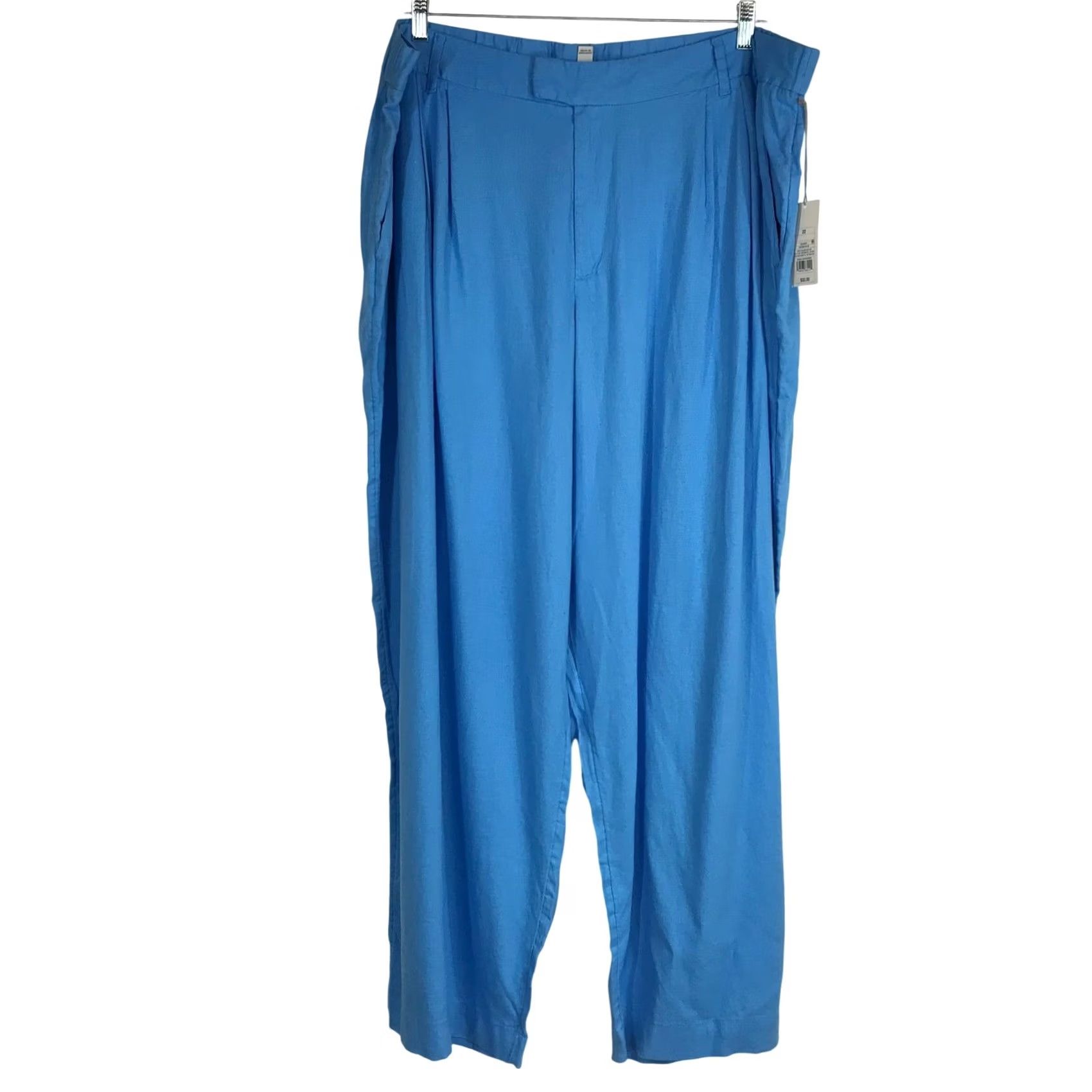 Vintage A New Day Blue Linen Blend Wide Leg Pants Womens 22 Size 22 Paperbag Pleated Elastic Waist Pockets Casual Summer Size 40" / US 18 - 2 Thumbnail