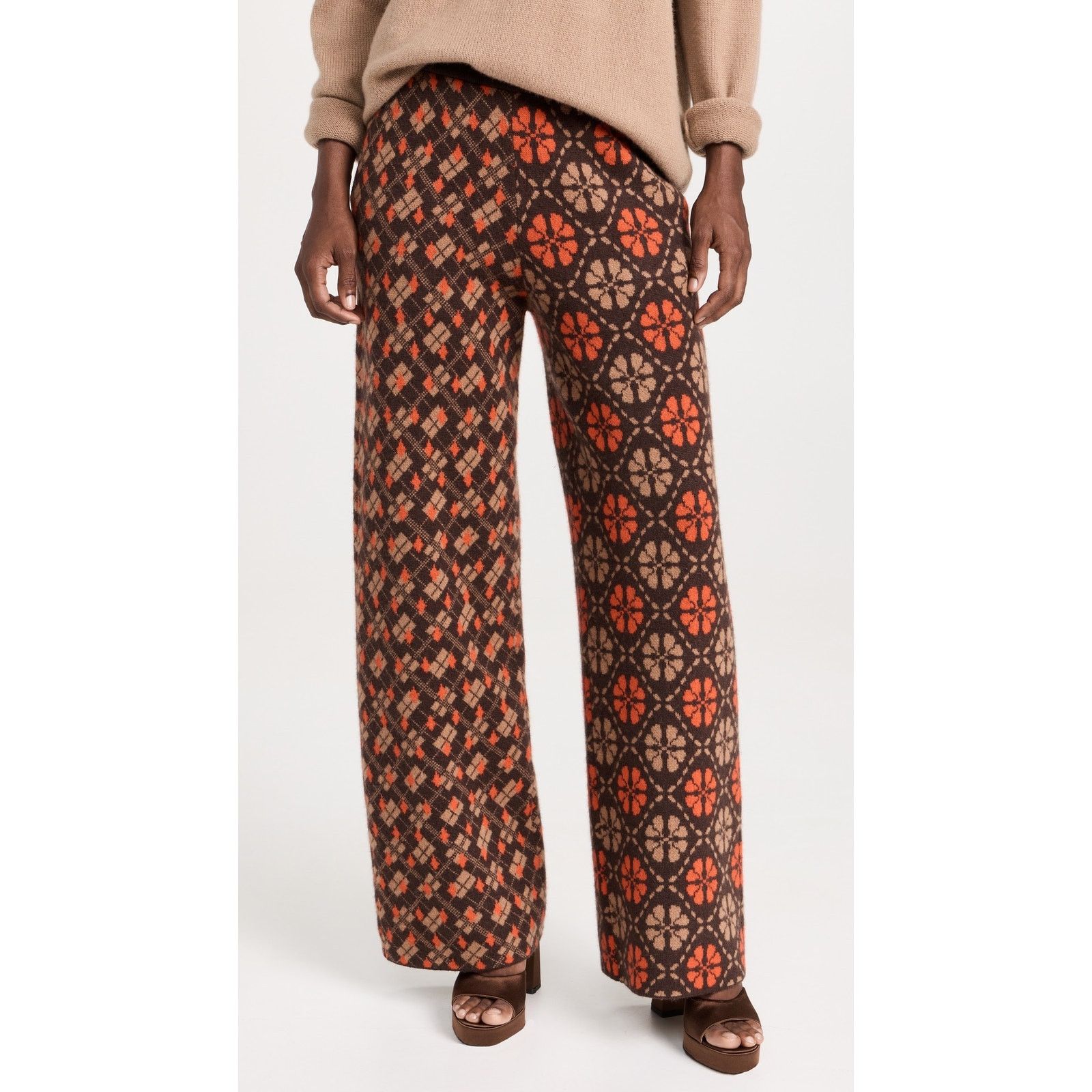 Other Lingua Franca Brown Wool Cashmere Knit Jacquard Pants XS Size 24" / US 00 / IT 34 - 1 Thumbnail