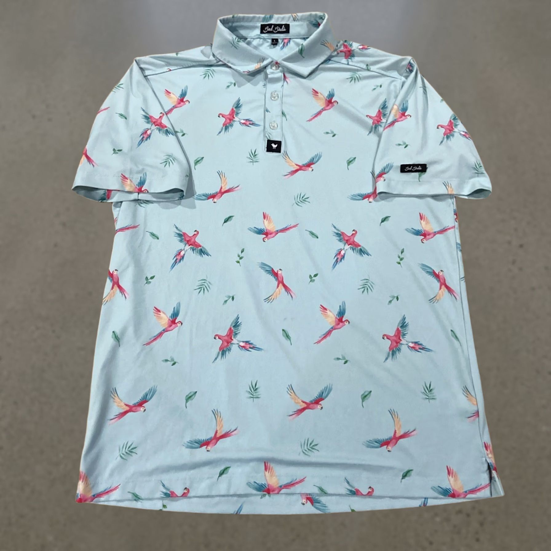 Vintage Bad Birdie Polo Shirt Parrot Macaw Turquoise Short Sleeve Mens L Blue Golf Logo Size US L / EU 52-54 / 3 - 1 Thumbnail